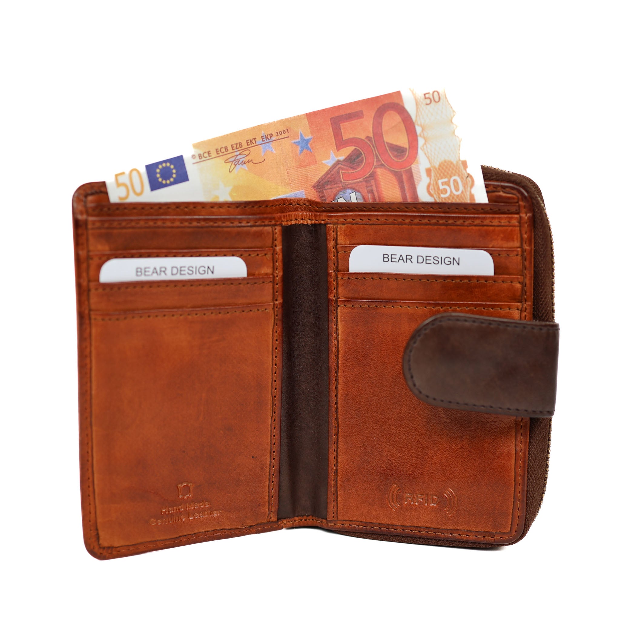 Reißverschluss-Geldbörse 'Loet' Cognac/Braun