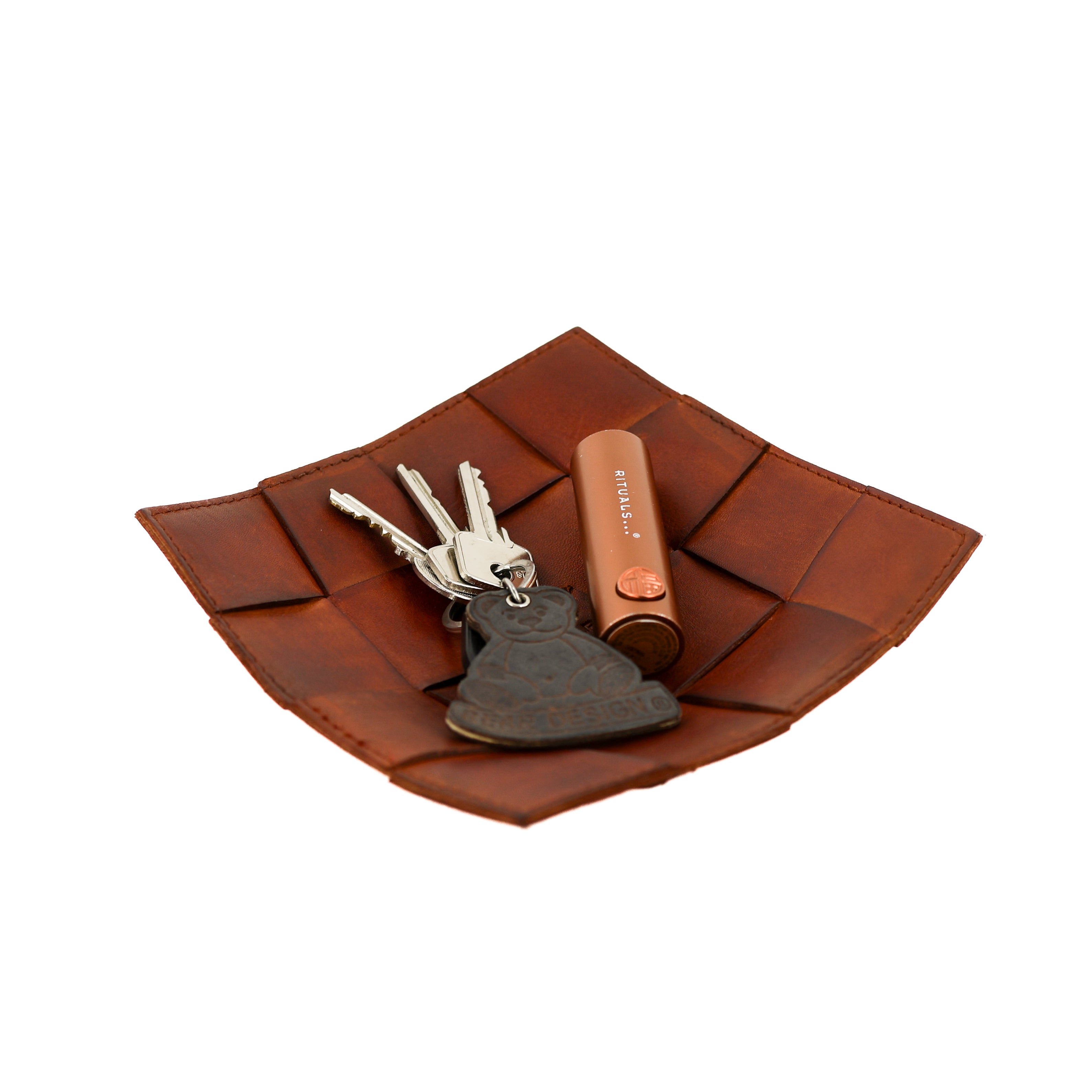 Leder Dekoratives Tablett/Präsentationsschale 'Isabel' Cognac