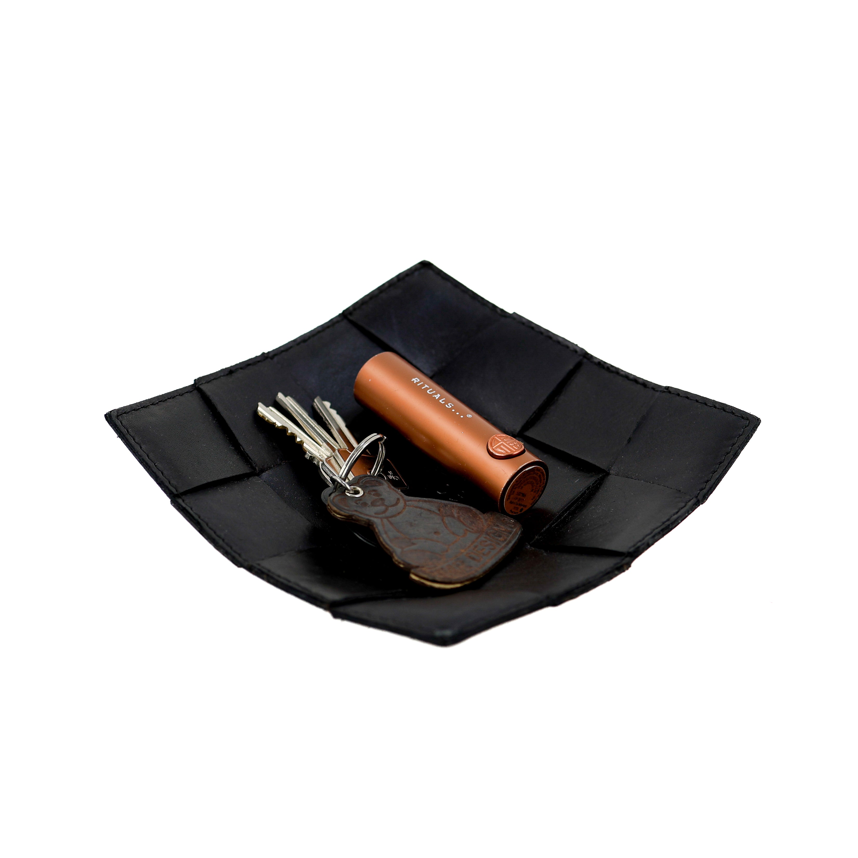 Leder Dekoratives Tablett/Präsentationsschale 'Isabel' Schwarz