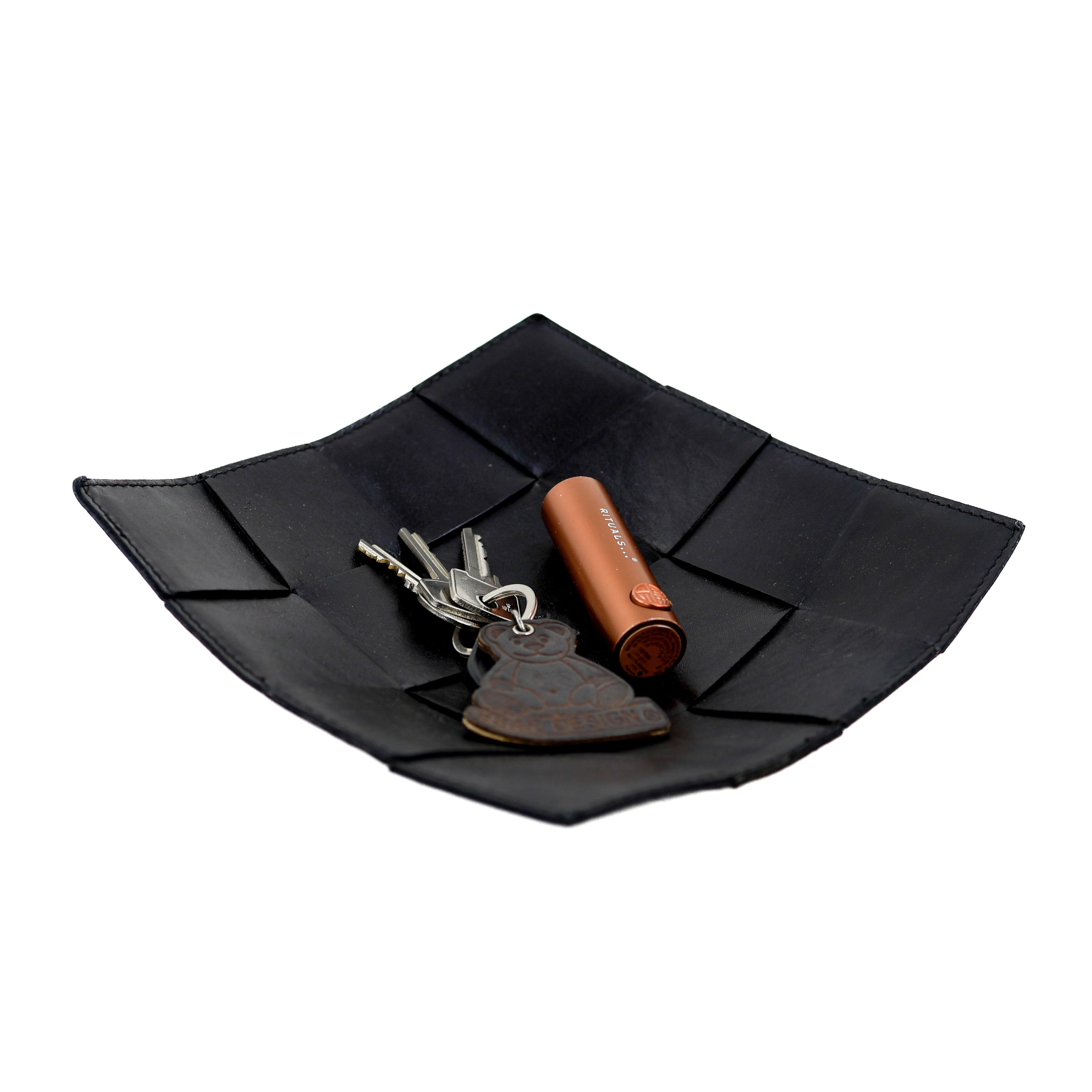 Leder Dekoratives Tablett/Präsentationsschale 'Isabel' Schwarz