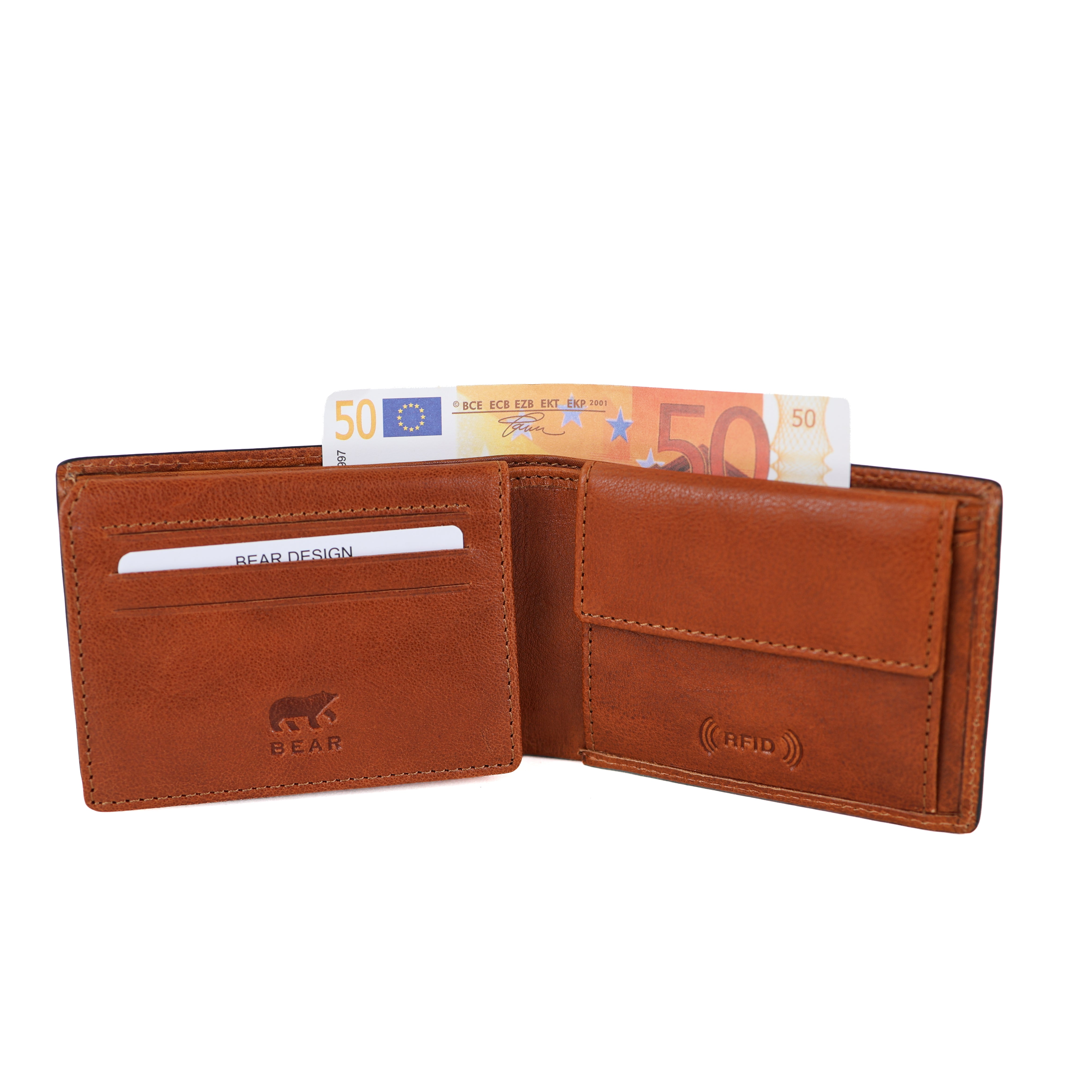 Luxe ruime herenportemonnee/billfold 'Alfredo' cognac