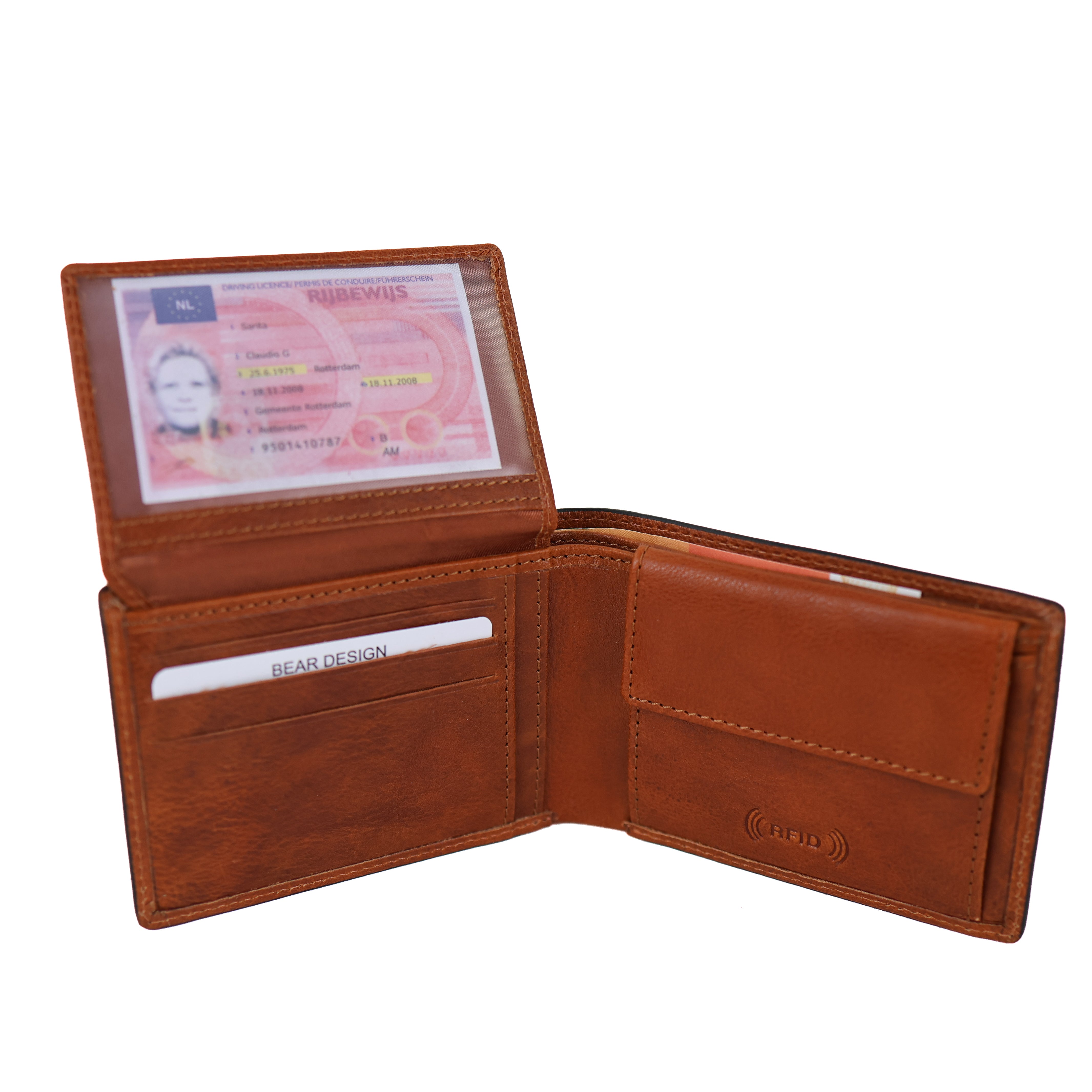 Luxe ruime herenportemonnee/billfold 'Alfredo' cognac
