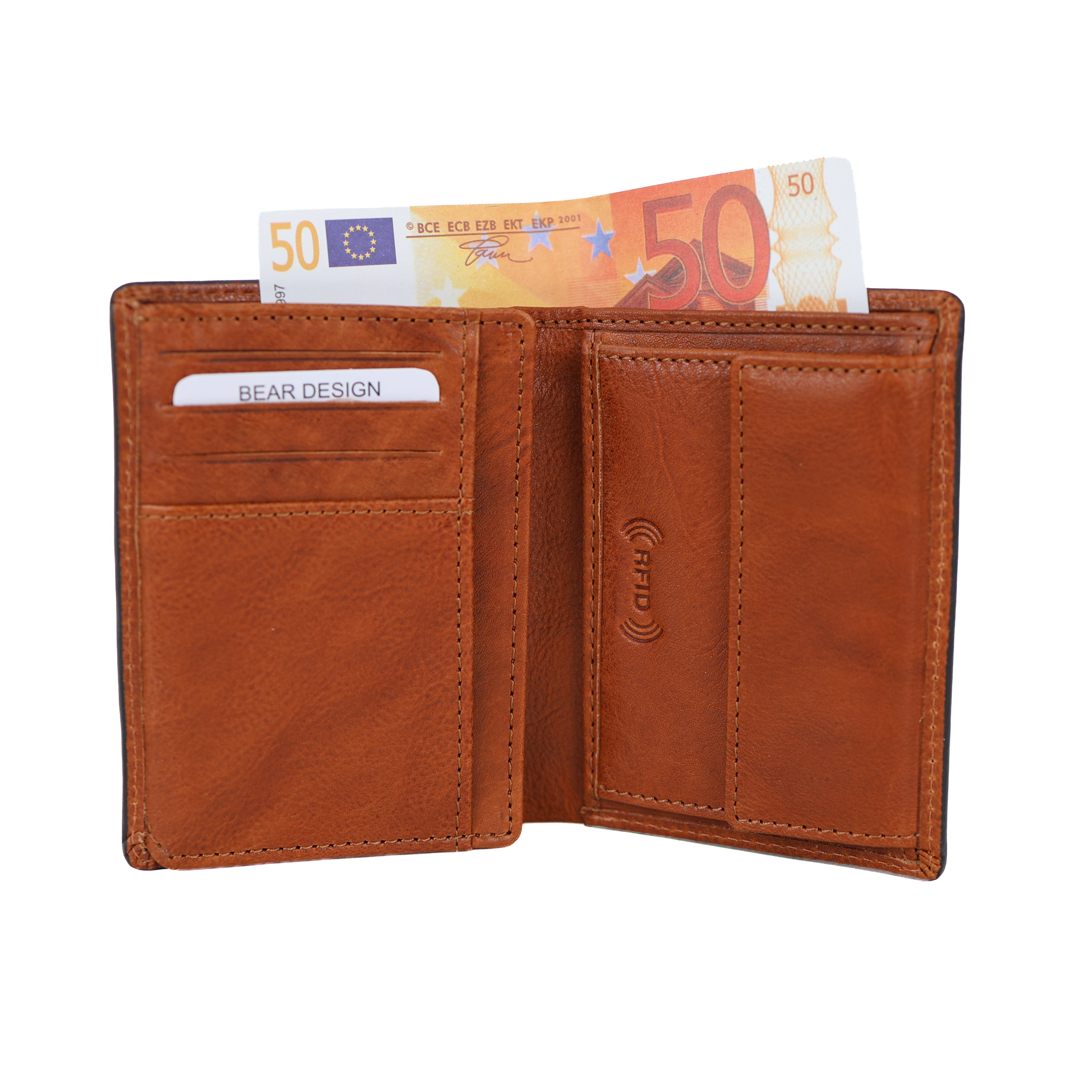 Luxuriöse hohe Brieftasche/Geldbörse „Enrico“ cognac
