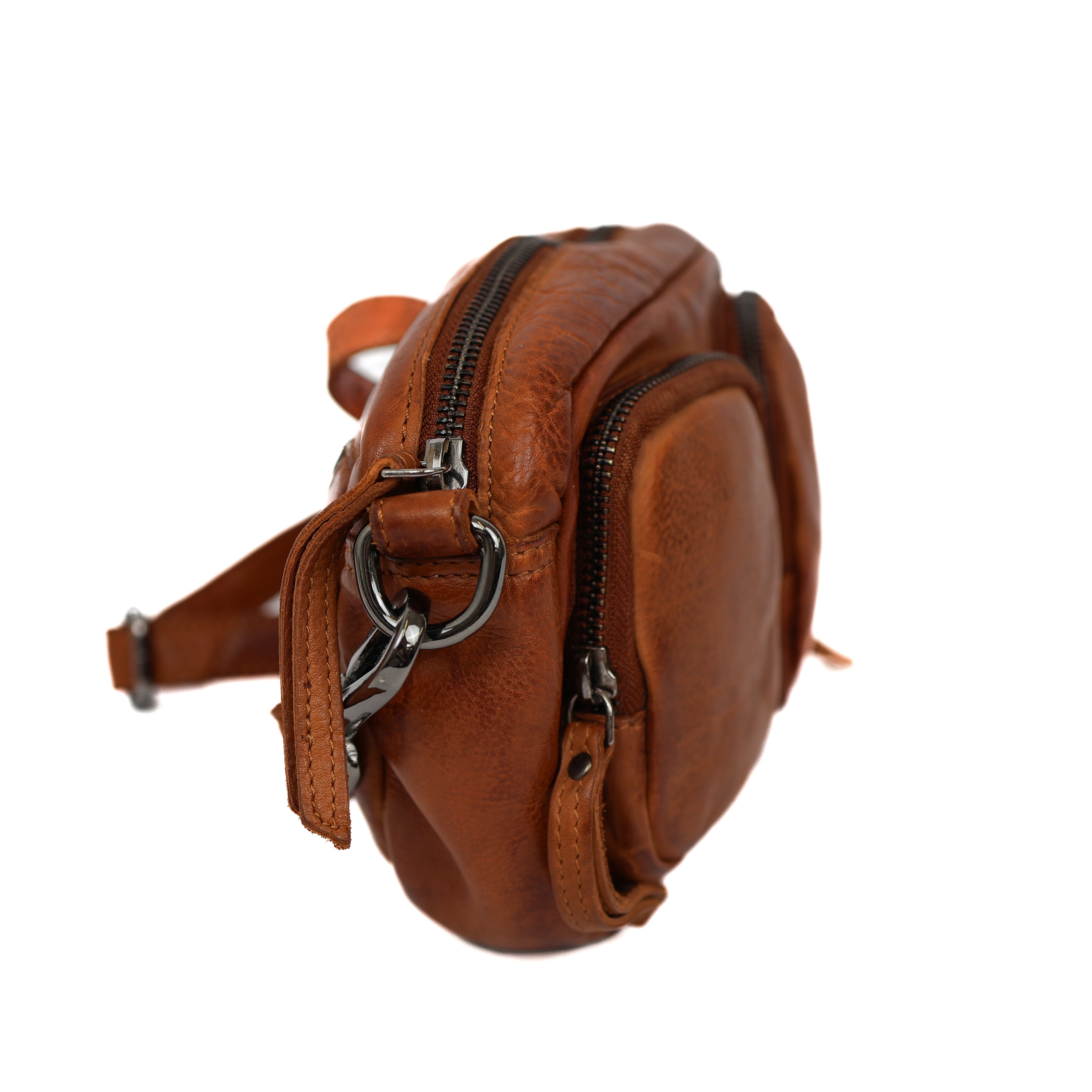 Kleine Umhängetasche mit Fronttaschen 'Amber' Cognac