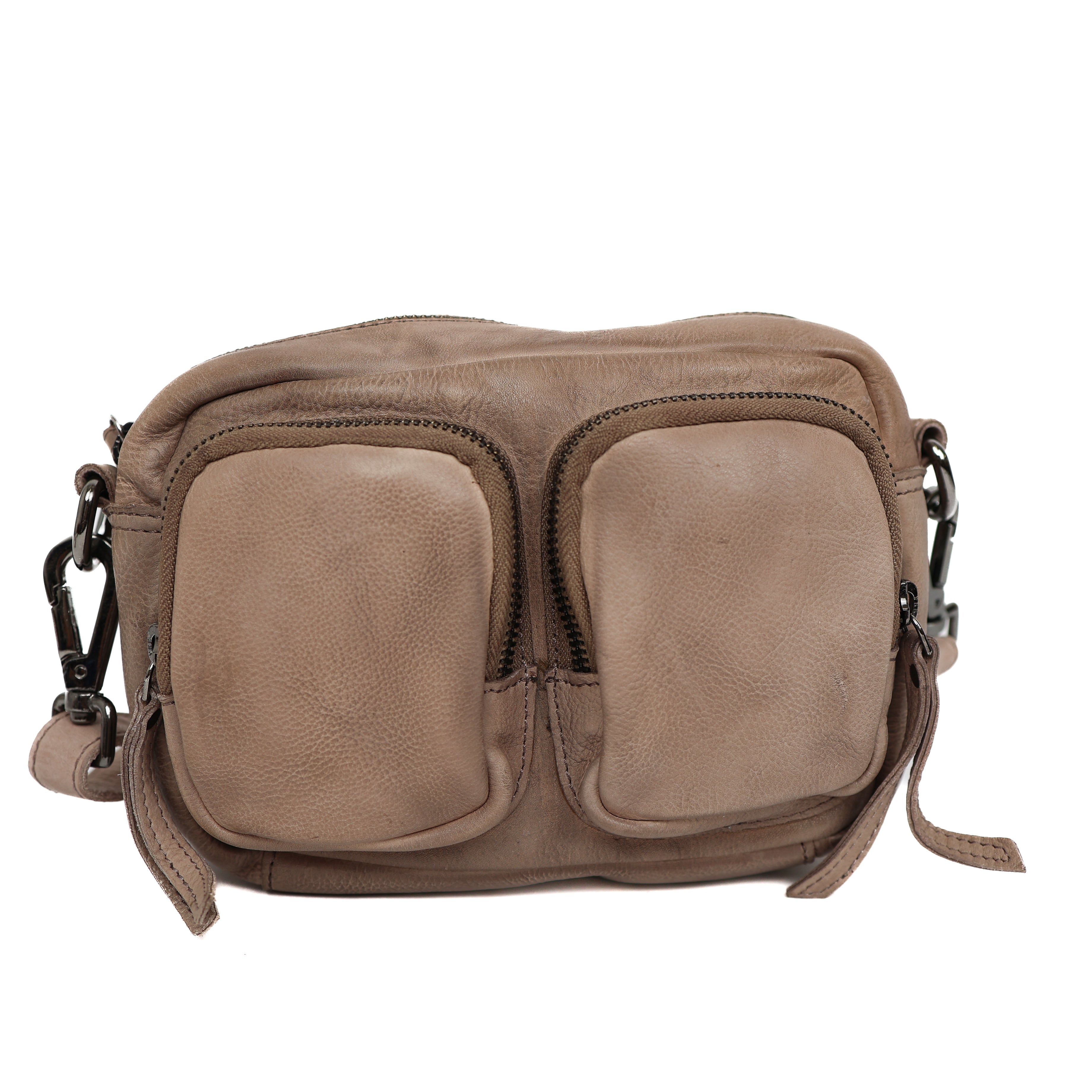 Klein schoudertasje met voorvakjes 'Amber' taupe