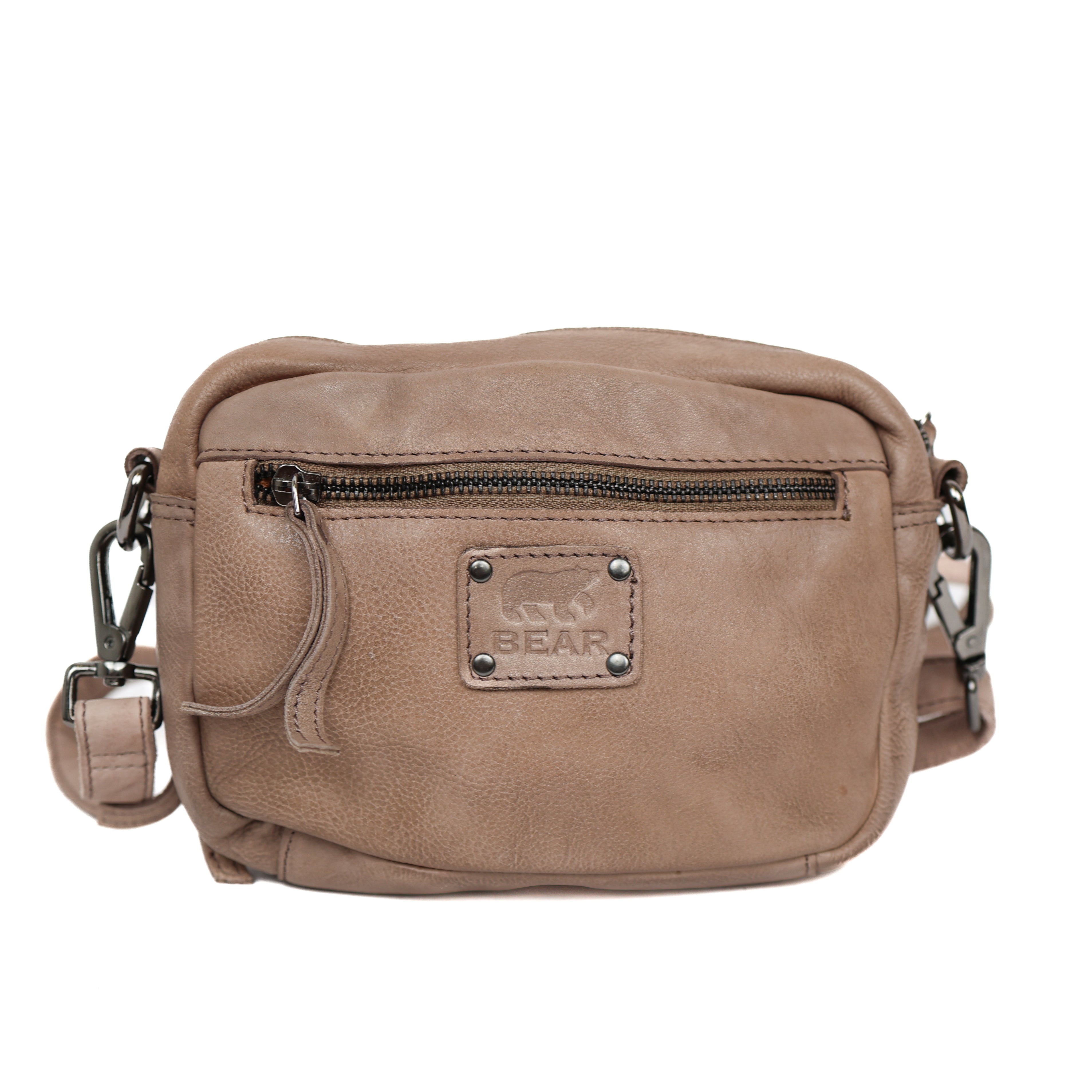 Klein schoudertasje met voorvakjes 'Amber' taupe