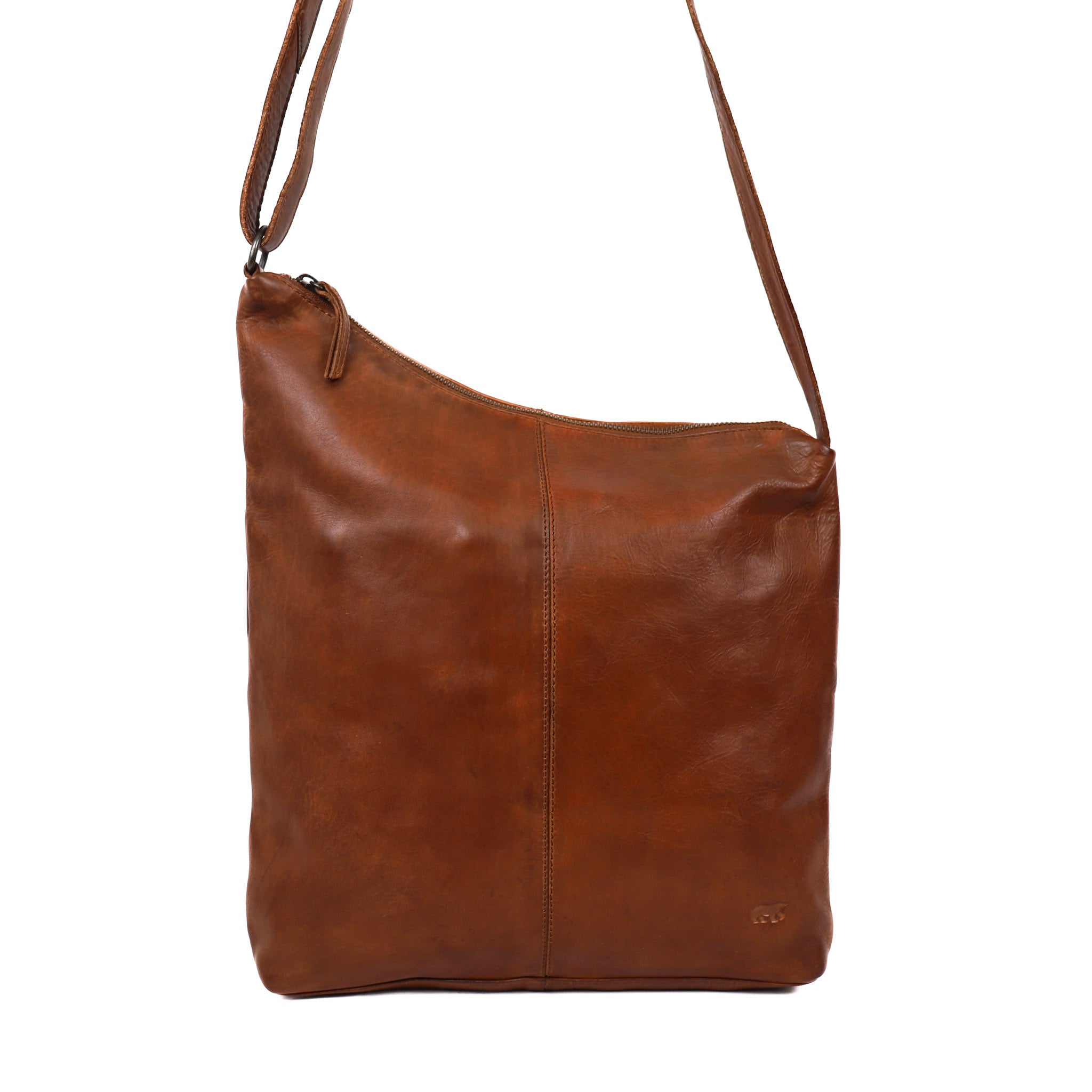 Asymmetrische Beuteltasche 'Jeanine' Cognac