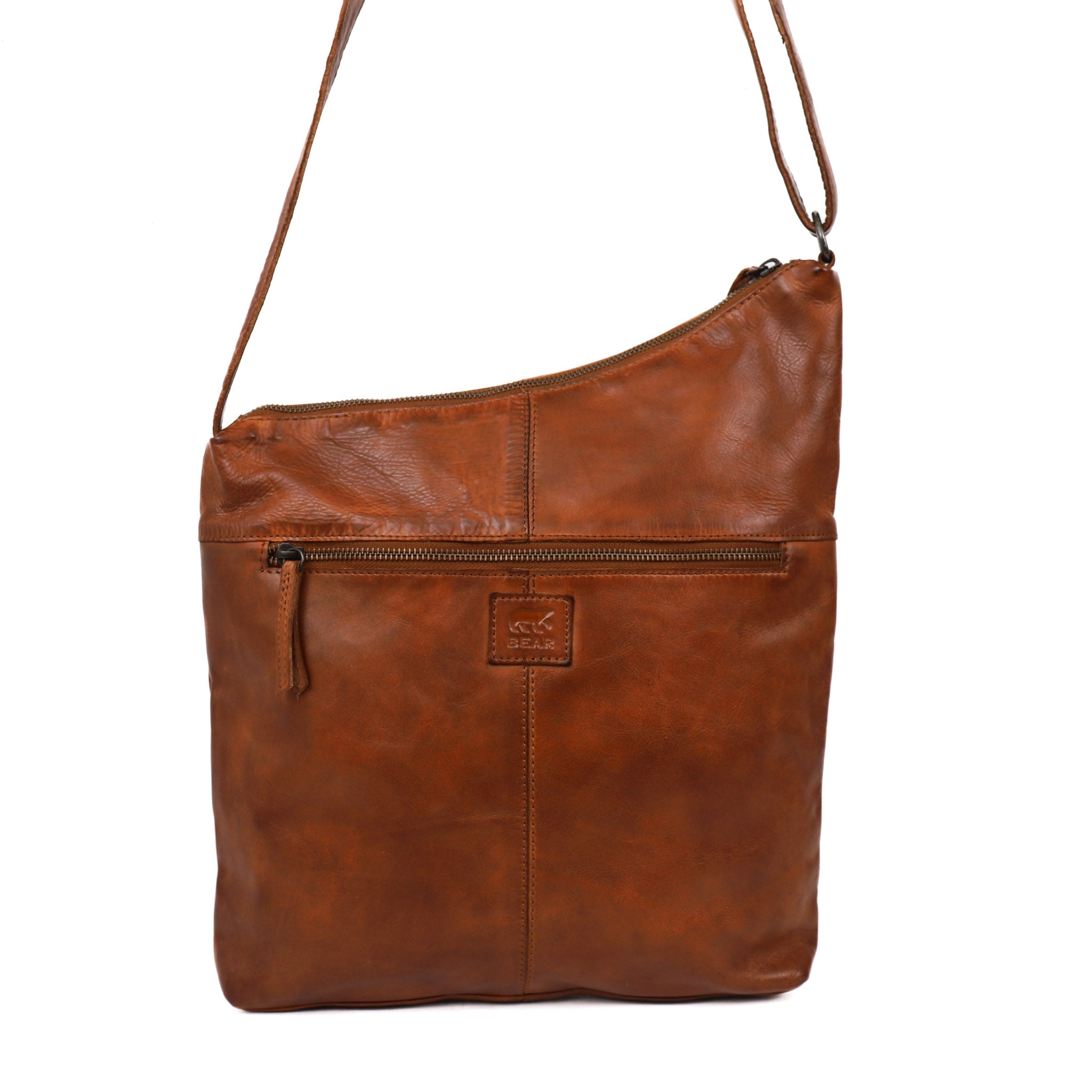 Asymmetrische Beuteltasche 'Jeanine' Cognac