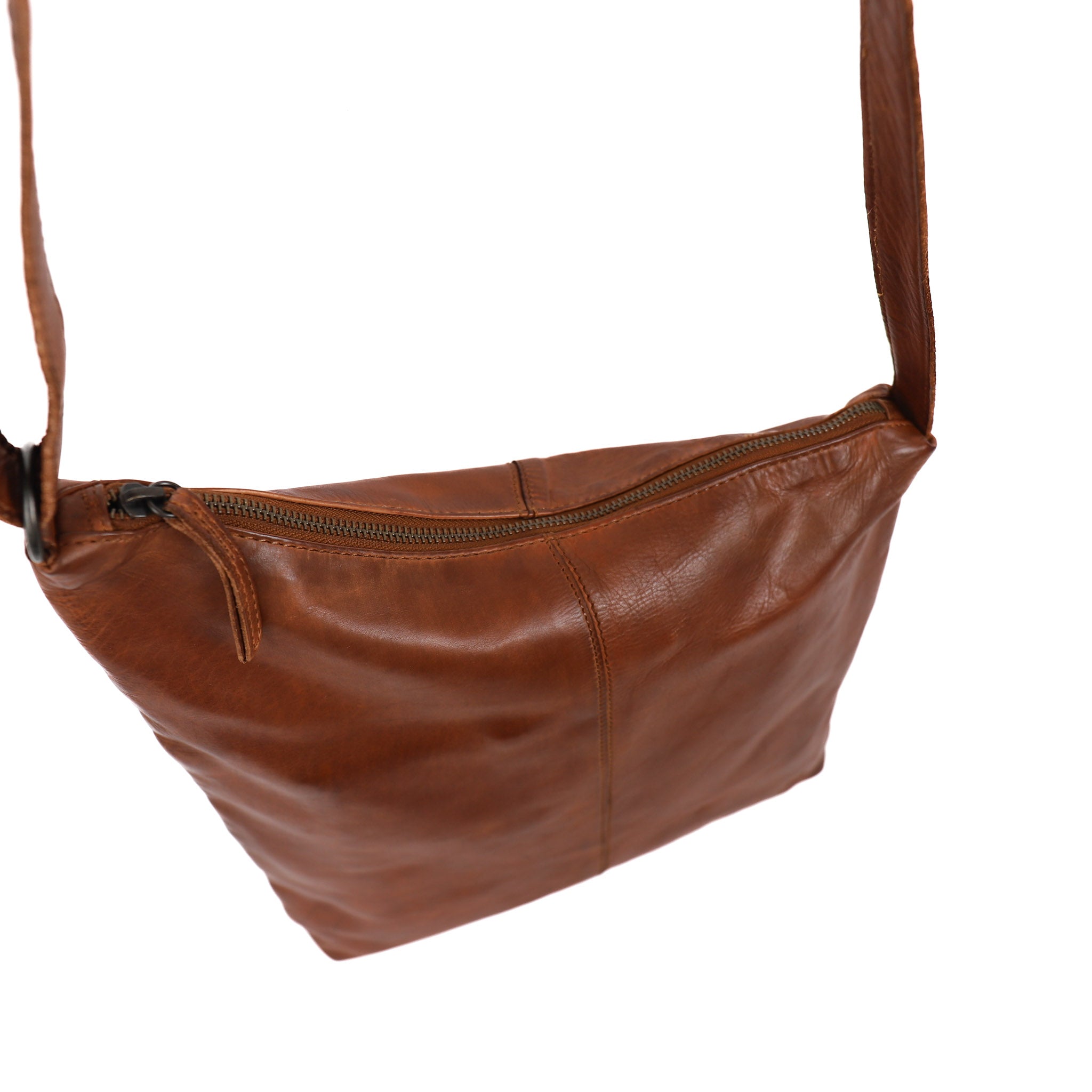 Asymmetrische Beuteltasche 'Jeanine' Cognac