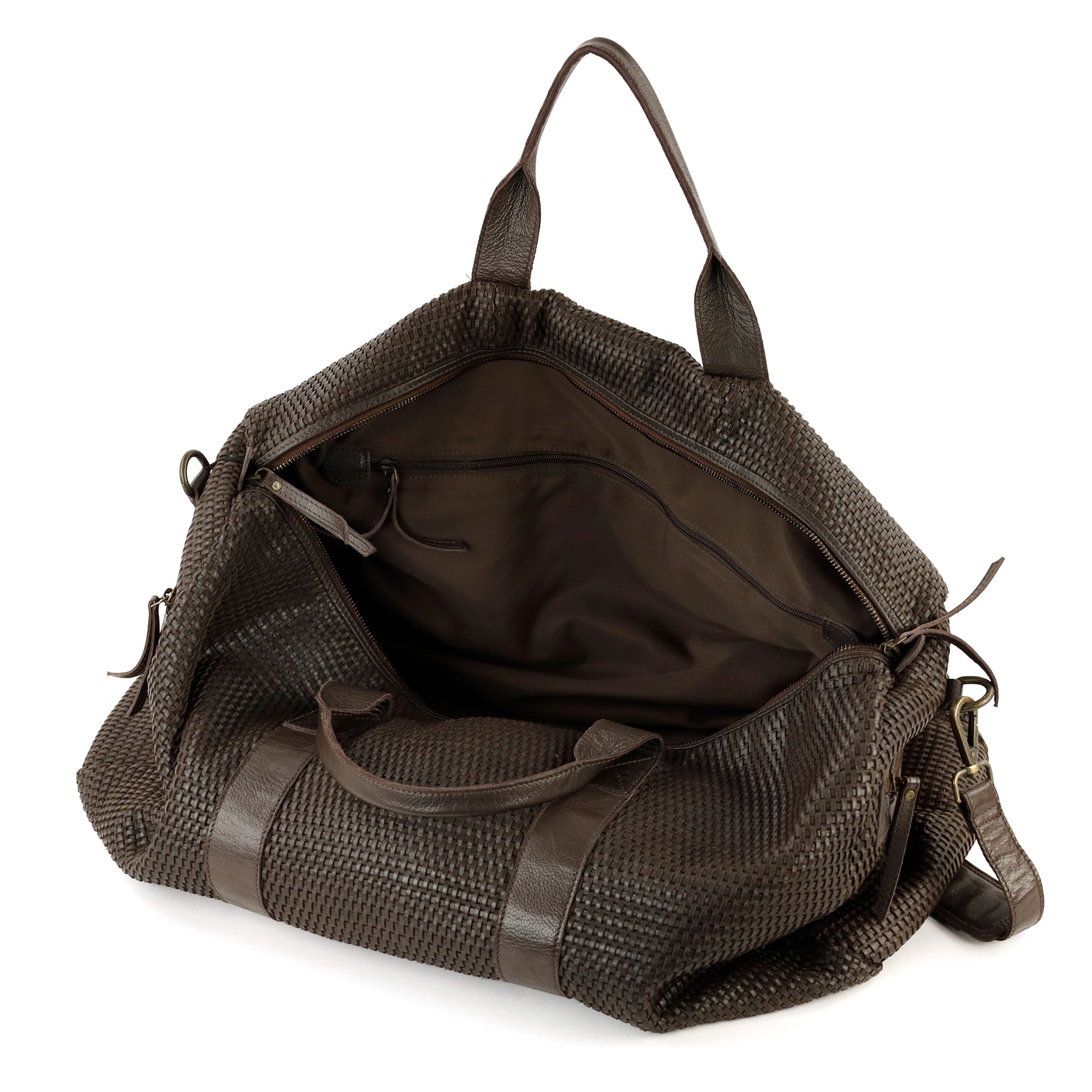 Geflochtene Wochenendtasche 'Vesper' Dunkelbraun