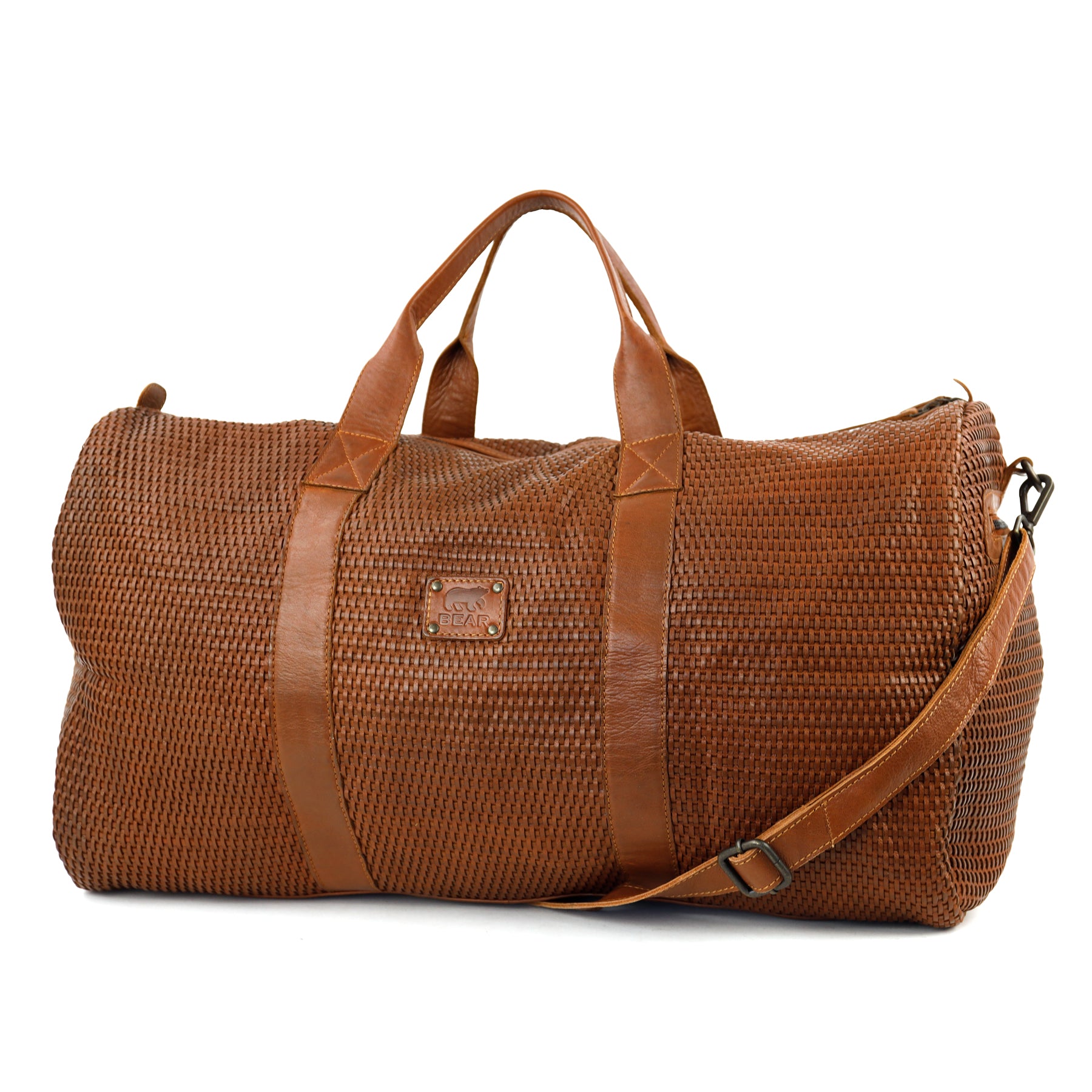 Gevlochten weekendtas 'Vesper' cognac