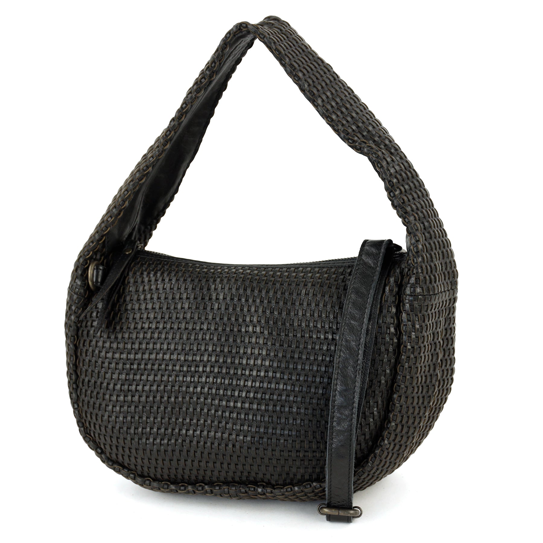 Gevlochten buideltasje 'Alice' M zwart