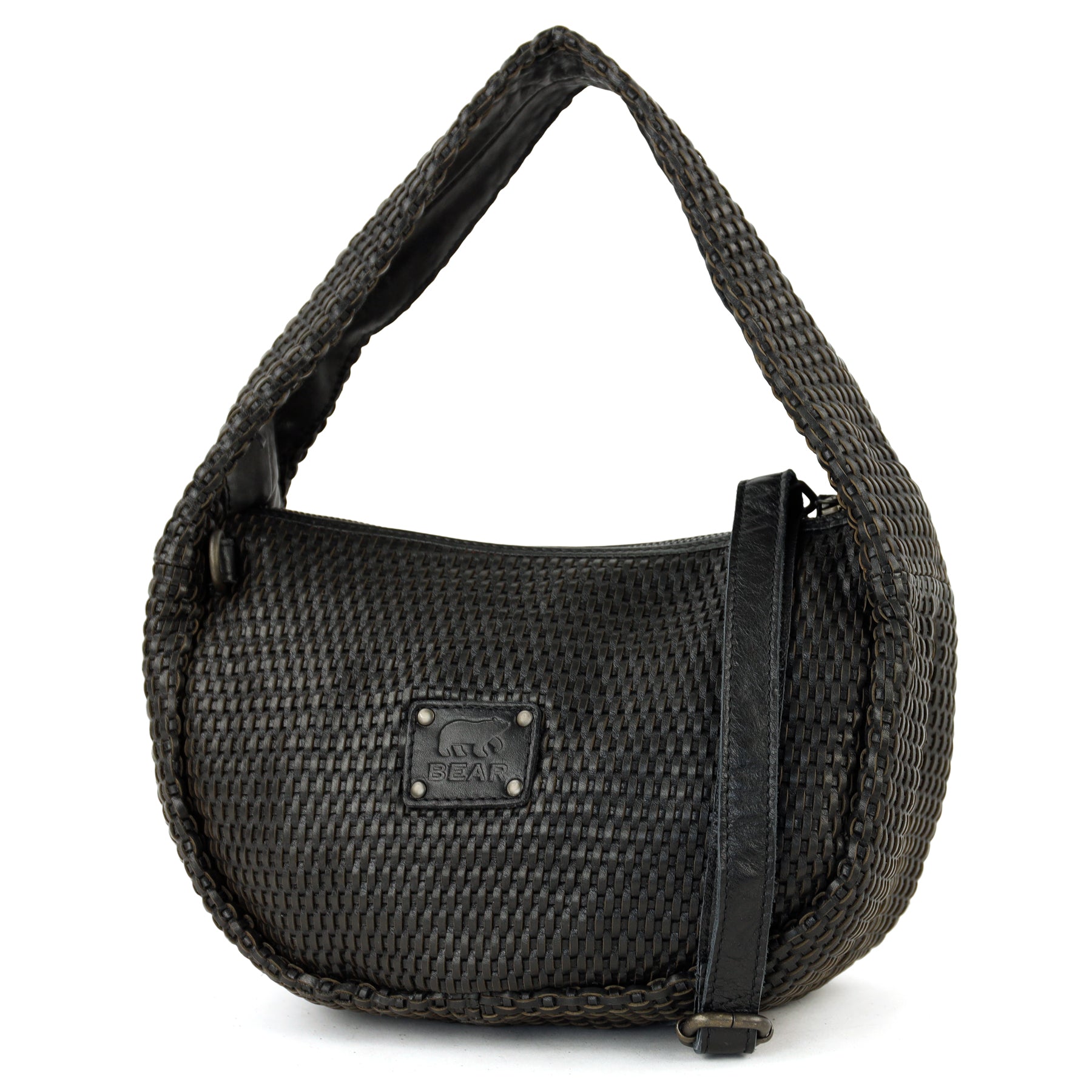 Gevlochten buideltasje 'Alice' M zwart