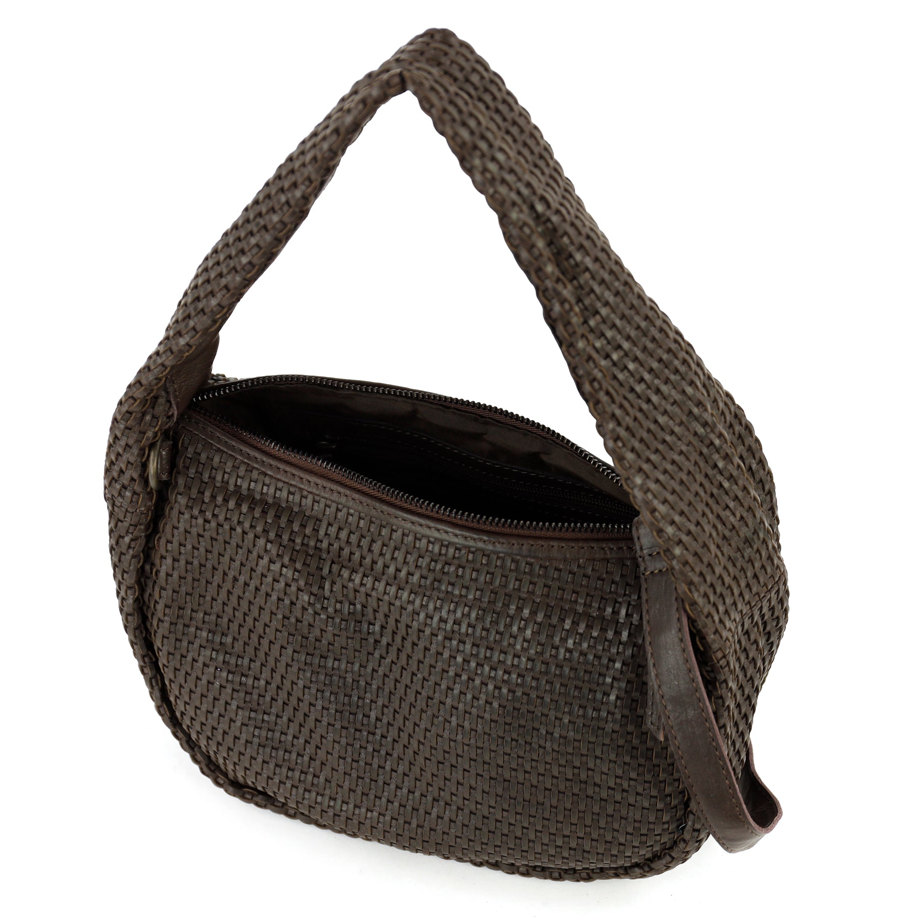 Geflochtene Beuteltasche 'Alice' M Dunkelbraun