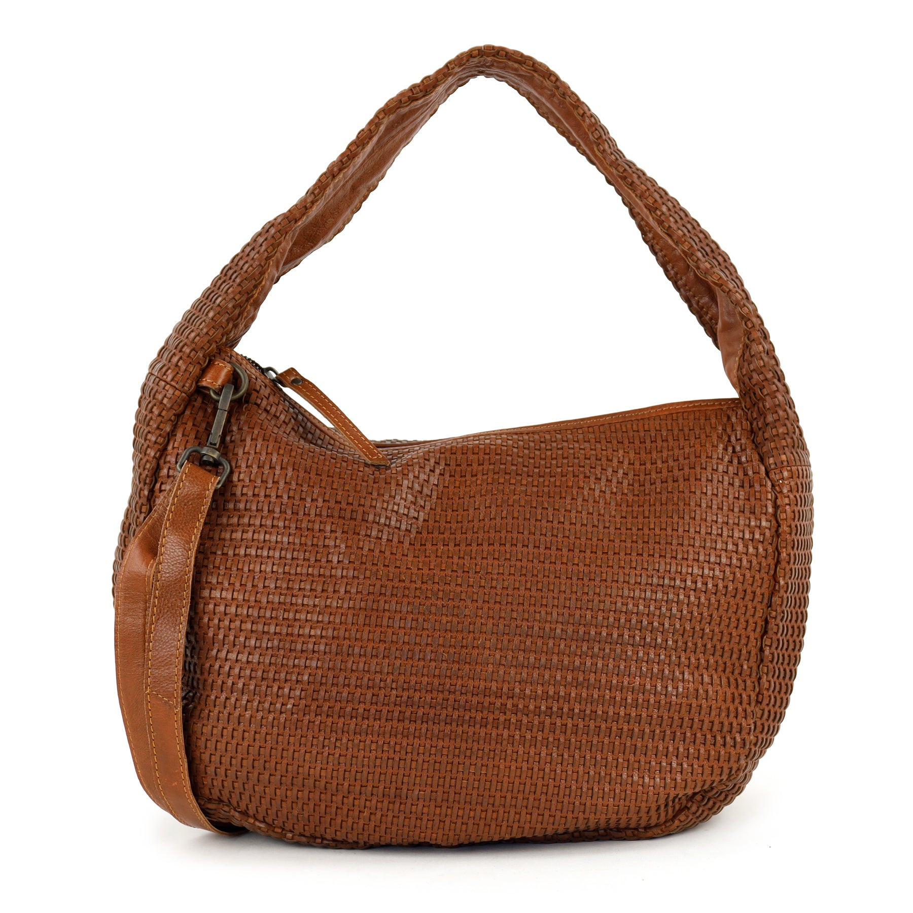 Geflochtene Beuteltasche 'Alice' L Cognac