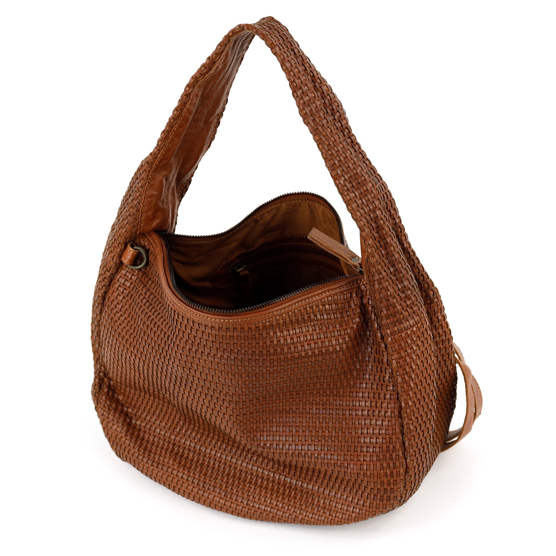 Geflochtene Beuteltasche 'Alice' L Cognac