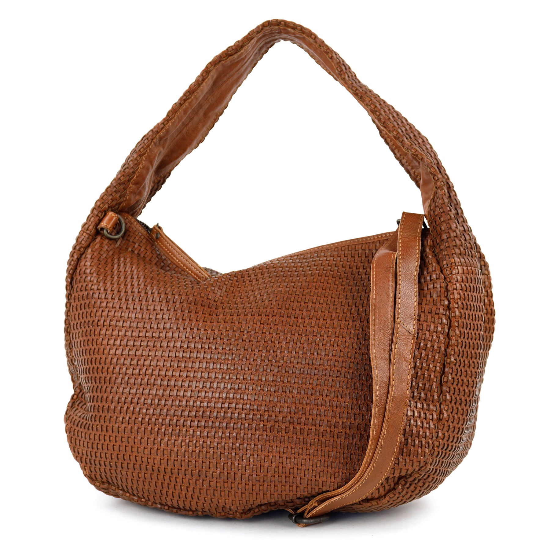 Gevlochten buideltas Alice' L cognac