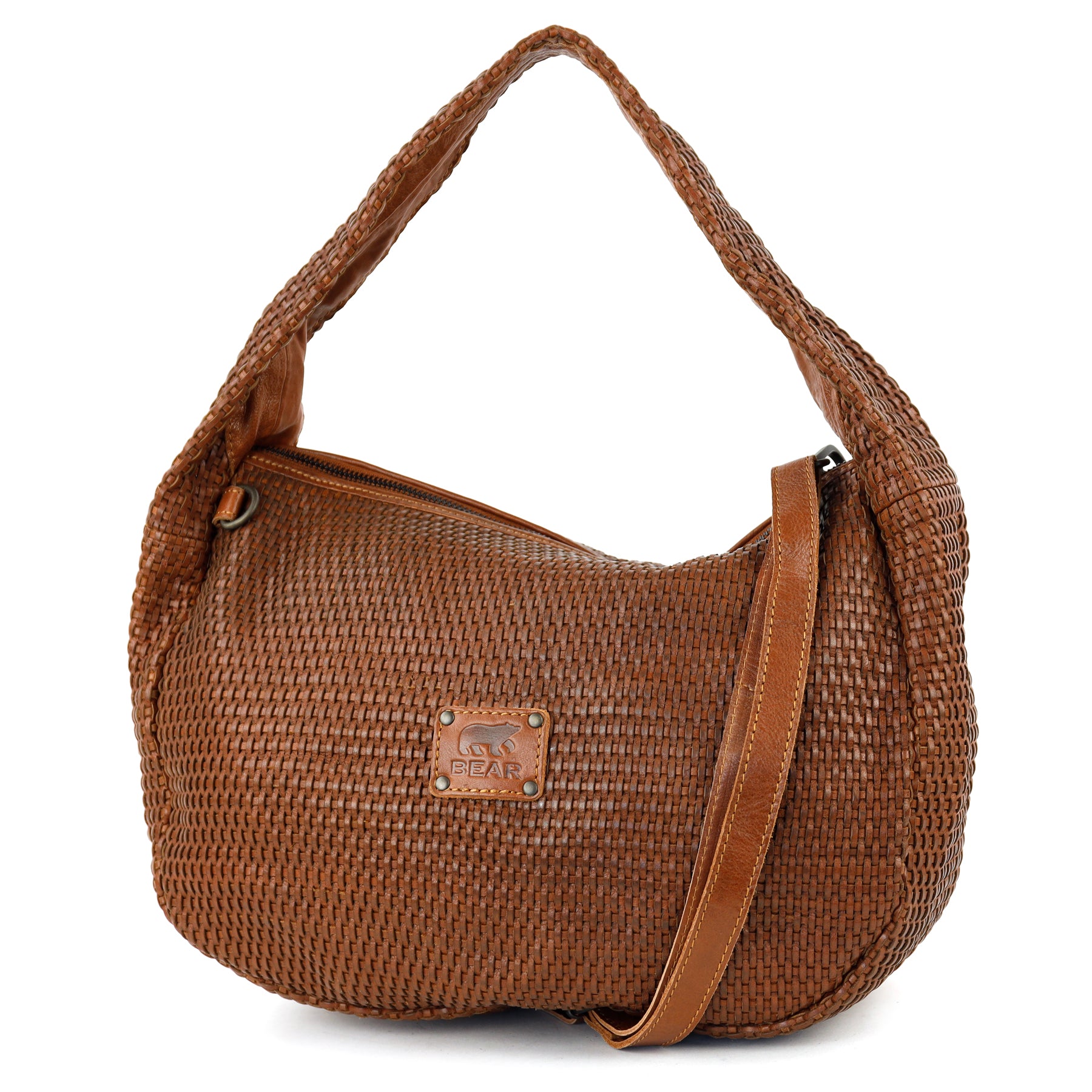 Gevlochten buideltas Alice' L cognac