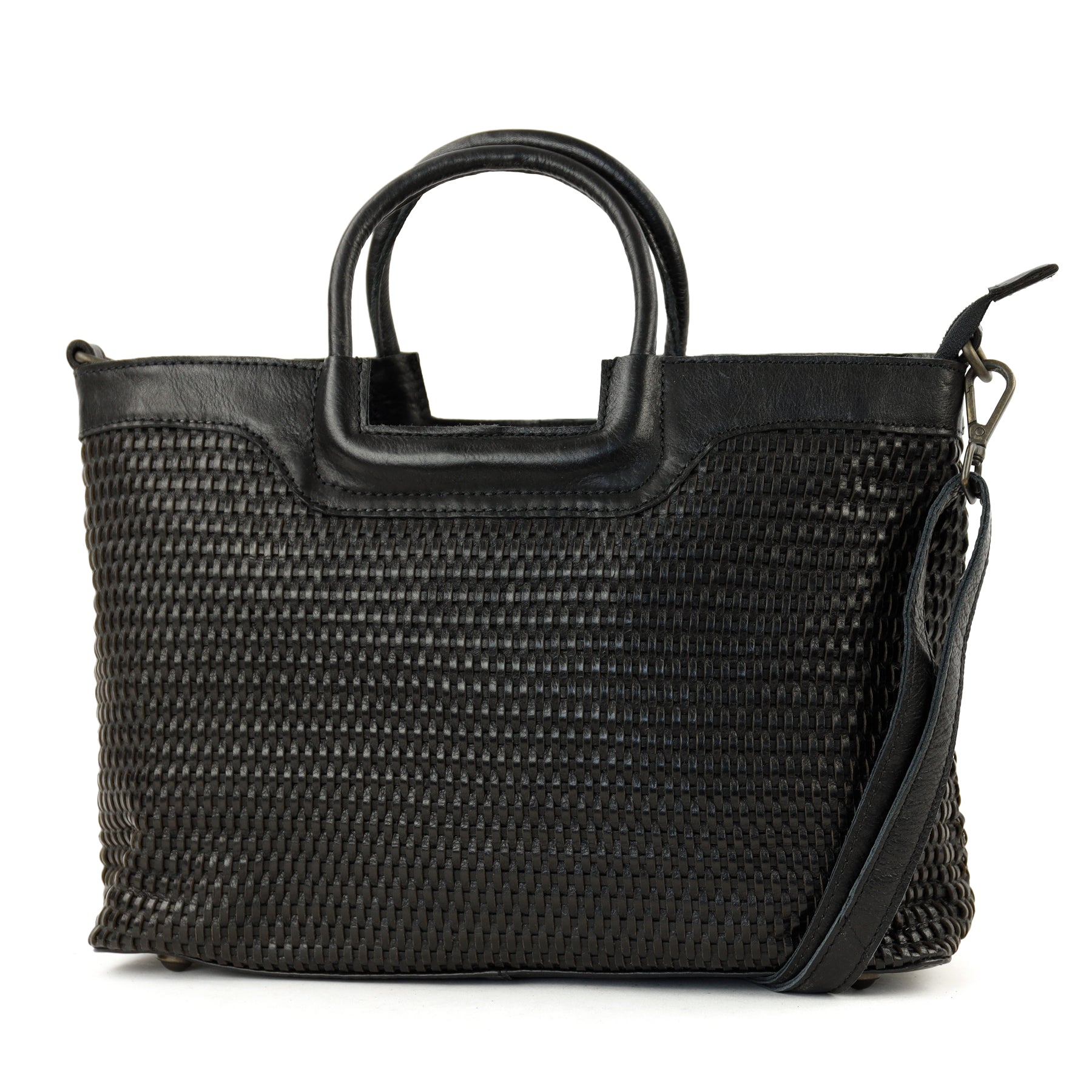 Gevlochten hand-/schoudertasje 'Jasmijn' M zwart