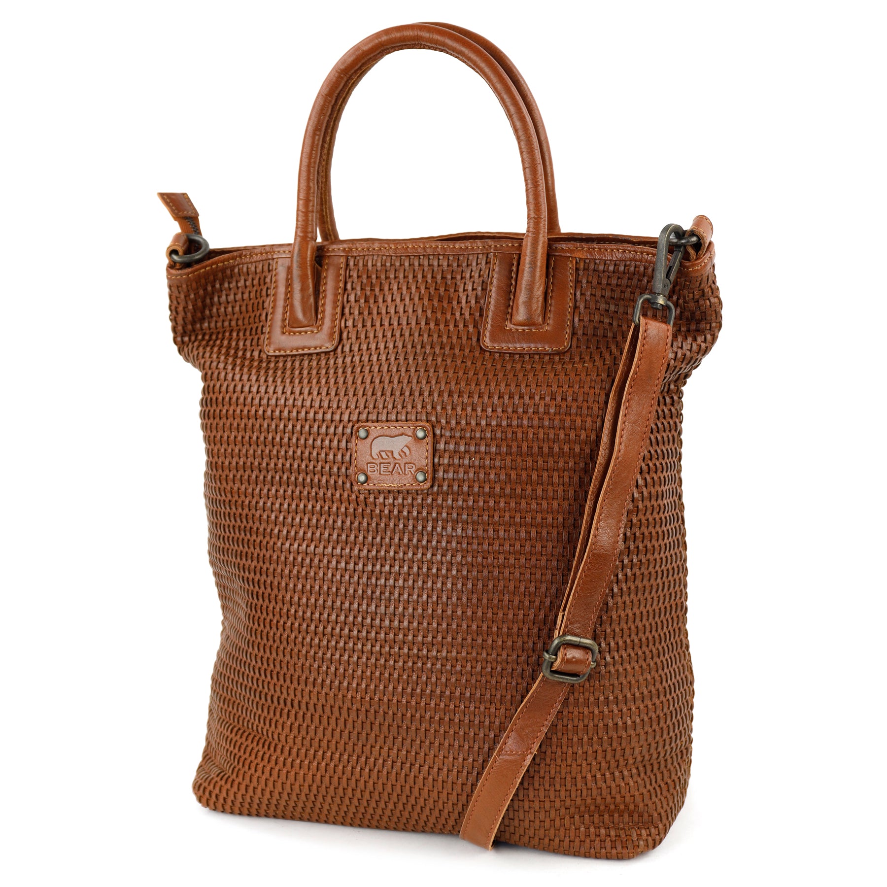 Gevlochten hand-/schoudertas 'Rian' cognac