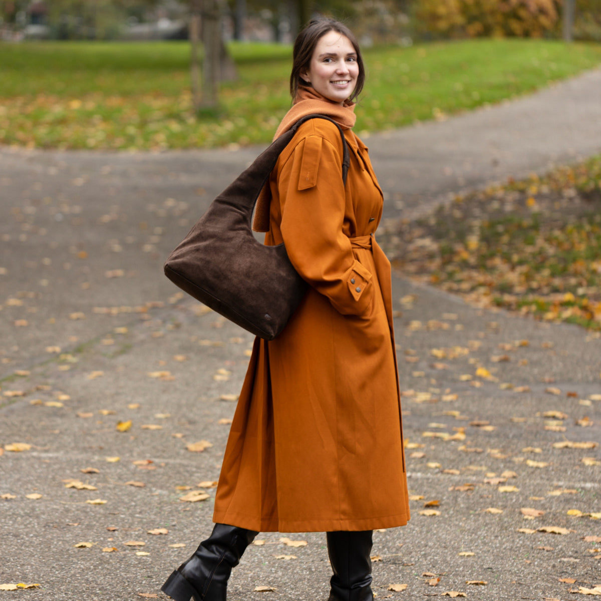 Velours Shopper/Beuteltasche 'Pauline' Choco