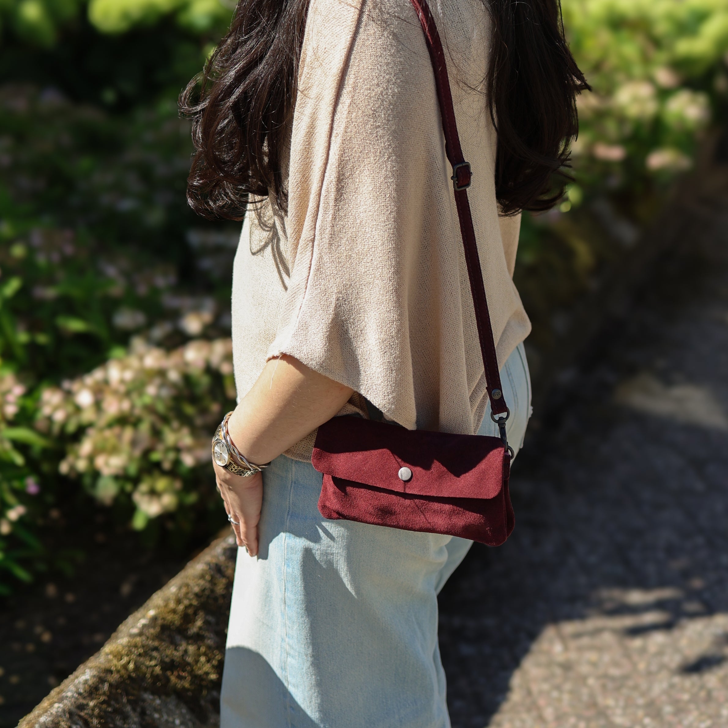 Velours Clutch/Mini-Umhängetasche 'Lydia' Bordeaux