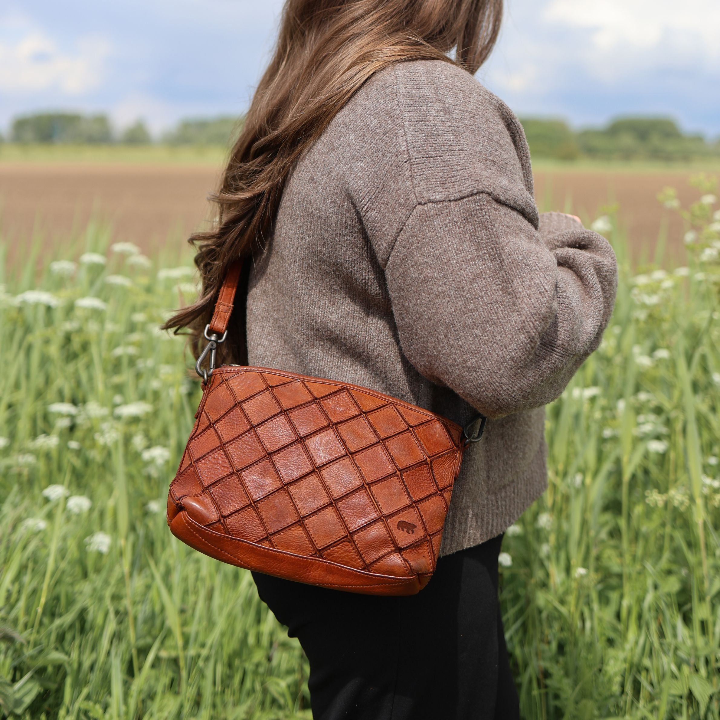 Patchwork Umhängetasche 'Louise' Cognac