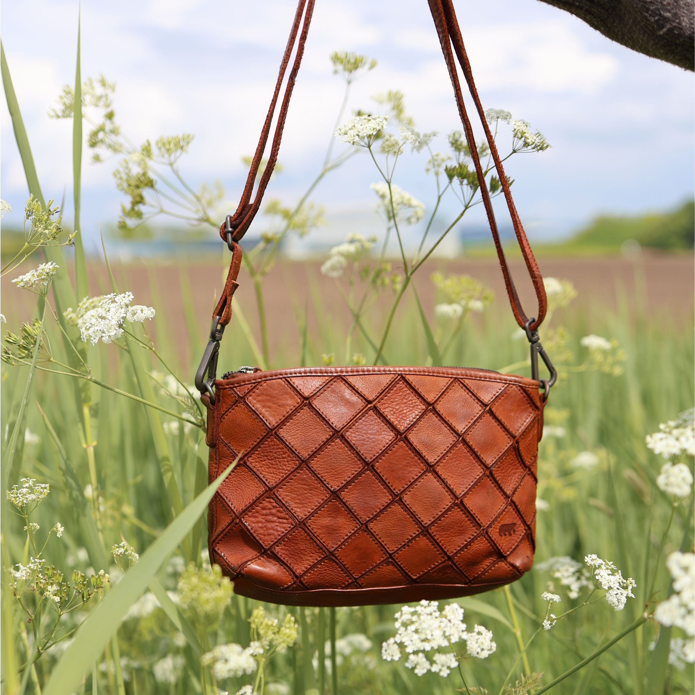 Patchwork Umhängetasche 'Louise' Cognac