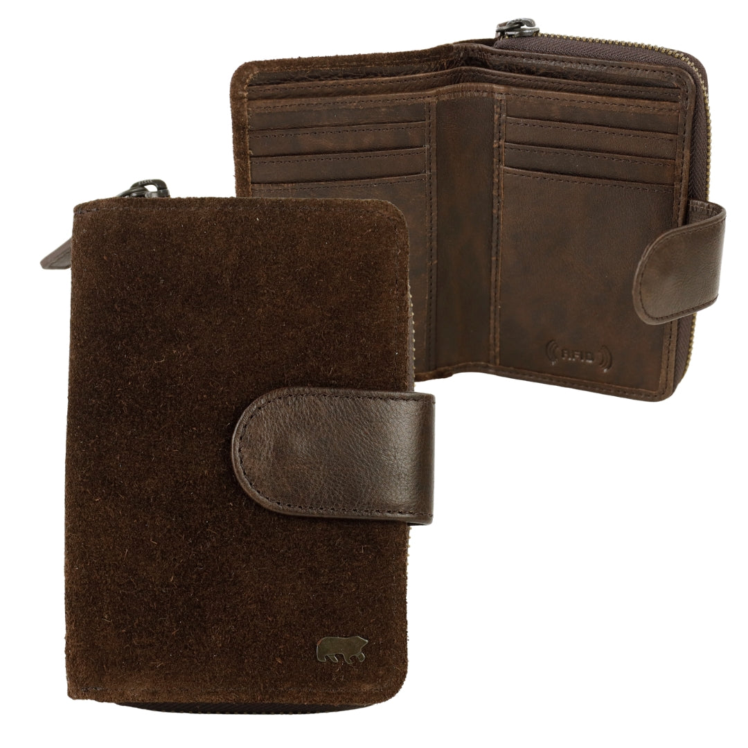 Velours Geldbörse mit Reißverschluss 'Loet' Dunkelbraun