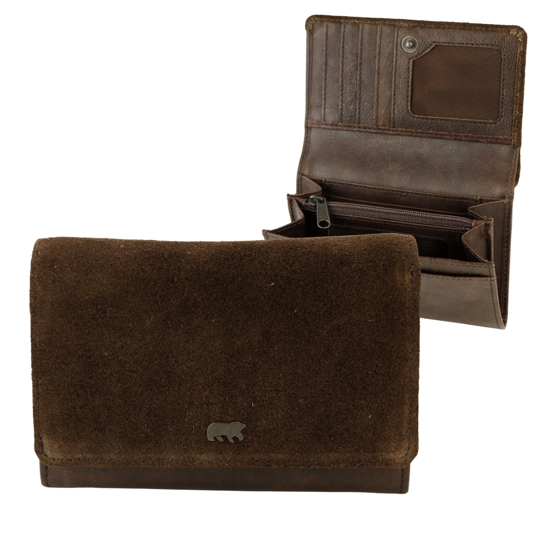 Velours Geldbörse mit Überschlag 'Flappie' Dunkelbraun