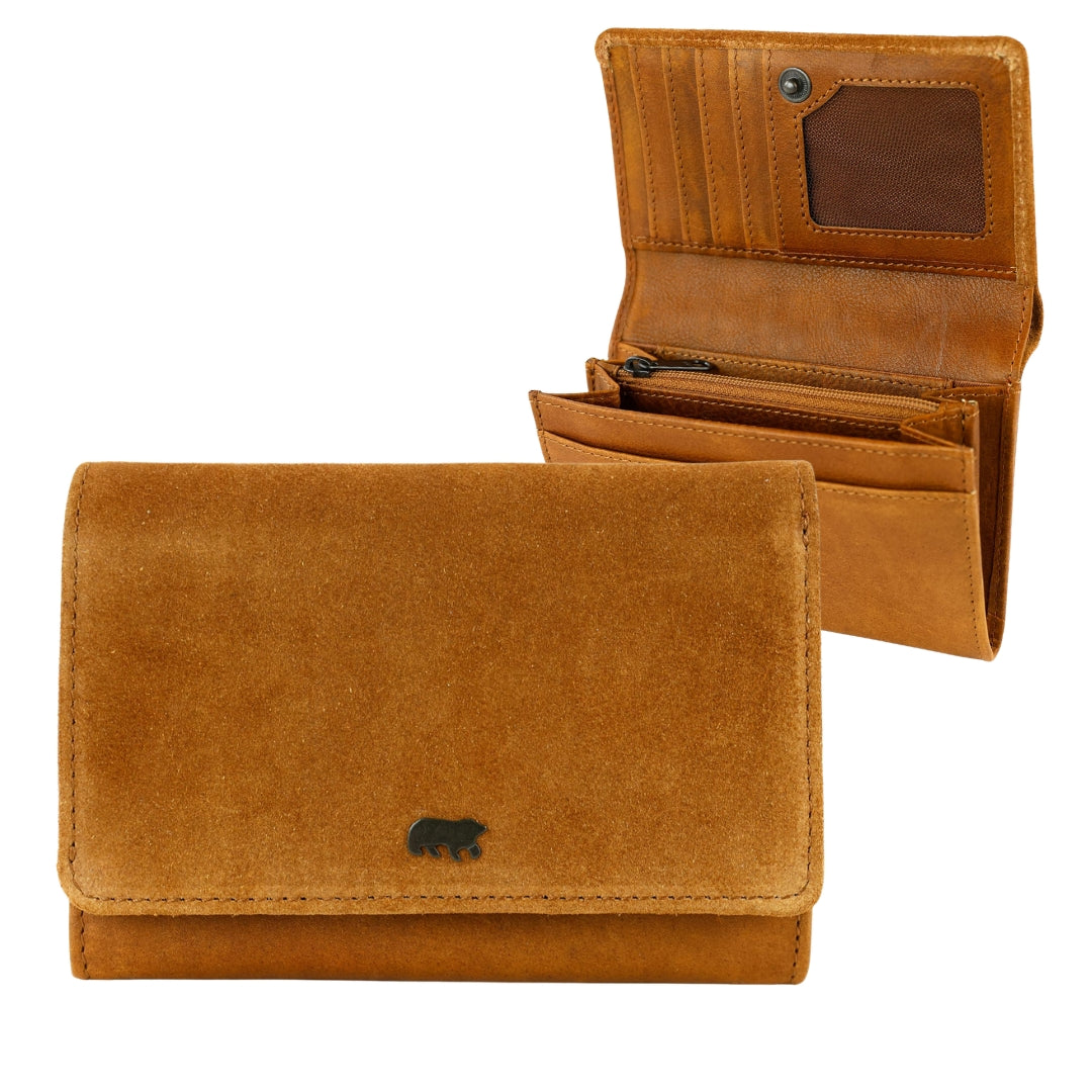 Velours Geldbörse mit Überschlag 'Flappie' Cognac