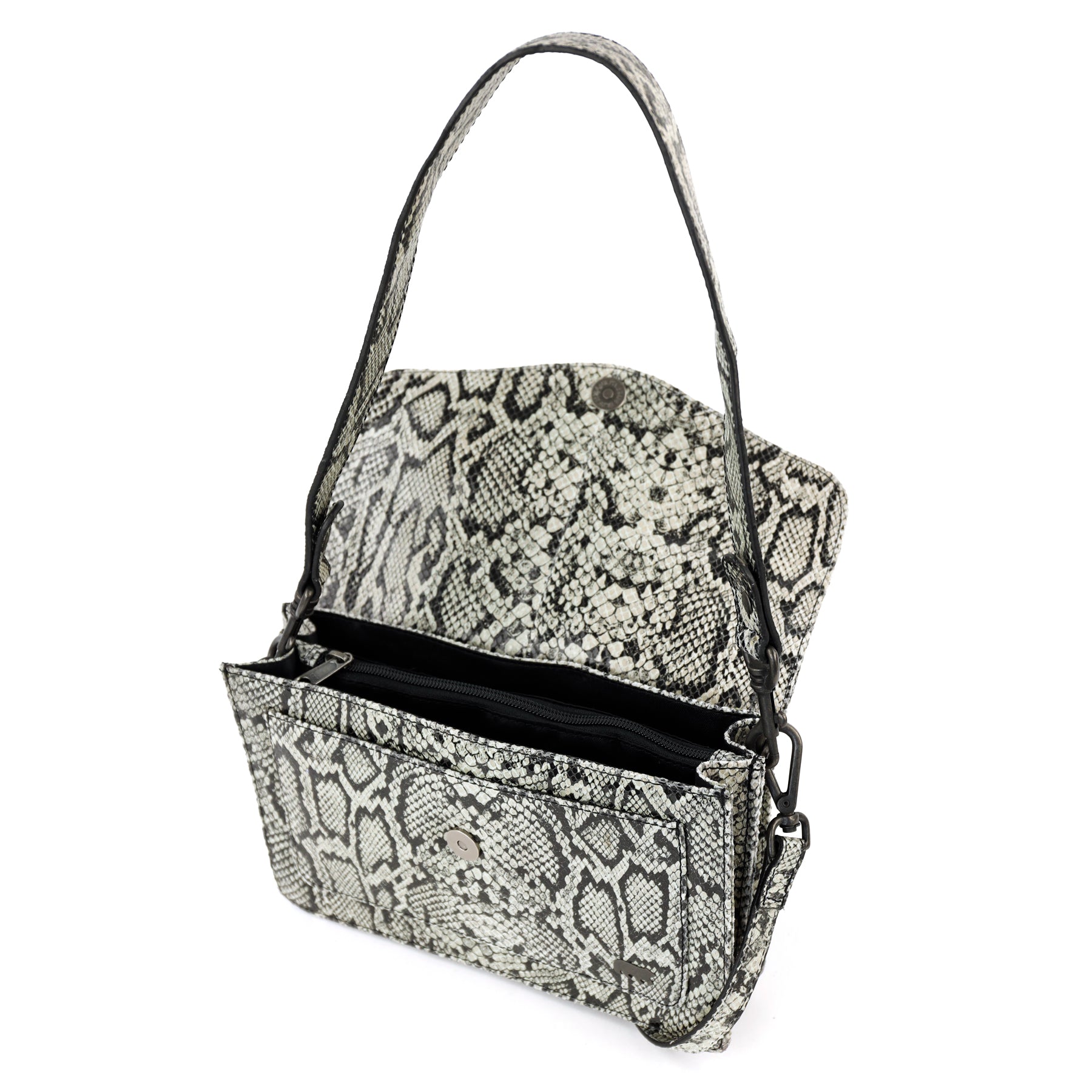 Hand-/Umhängetasche mit Überschlag 'Stella' Snake Grey