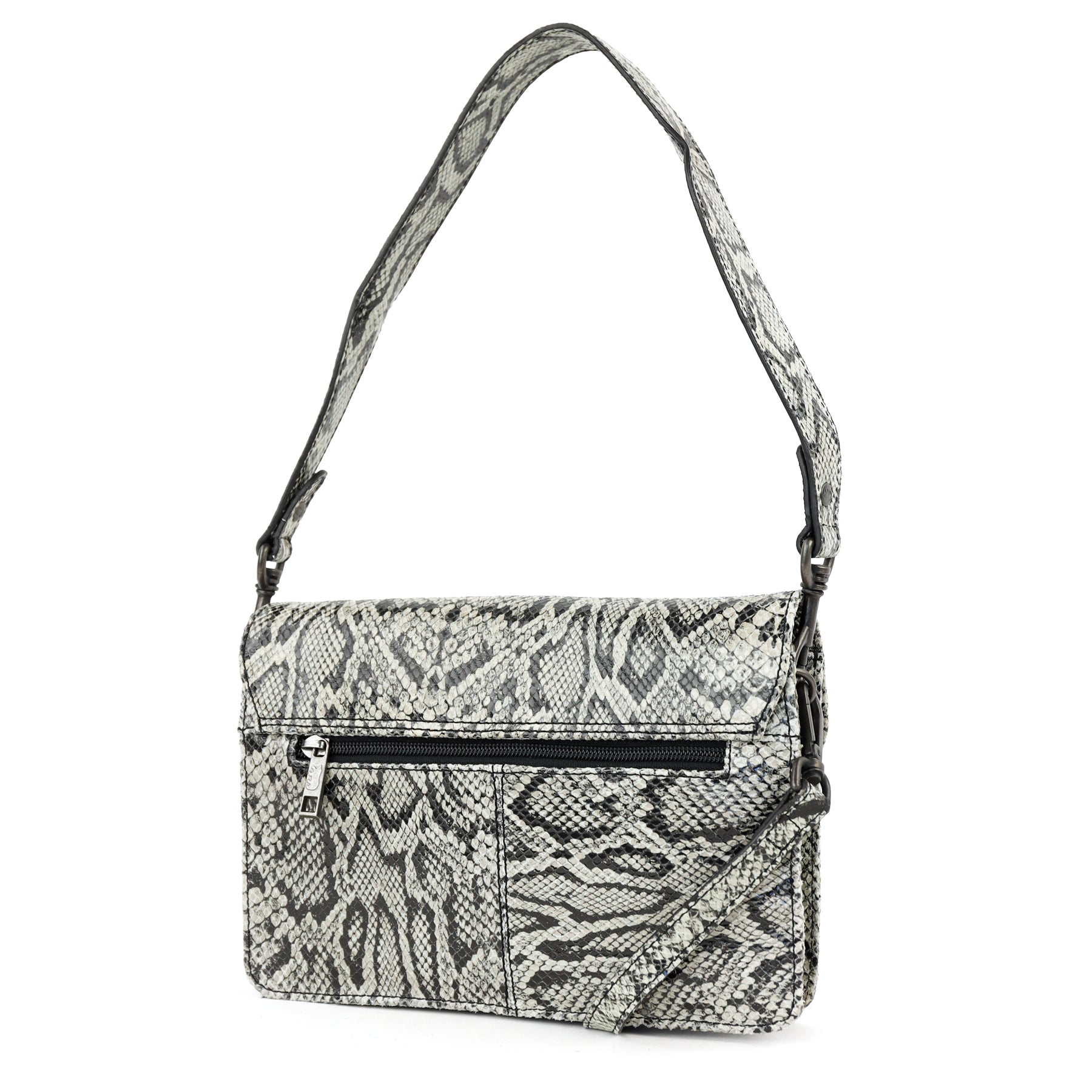 Hand-/Umhängetasche mit Überschlag 'Stella' Snake Grey