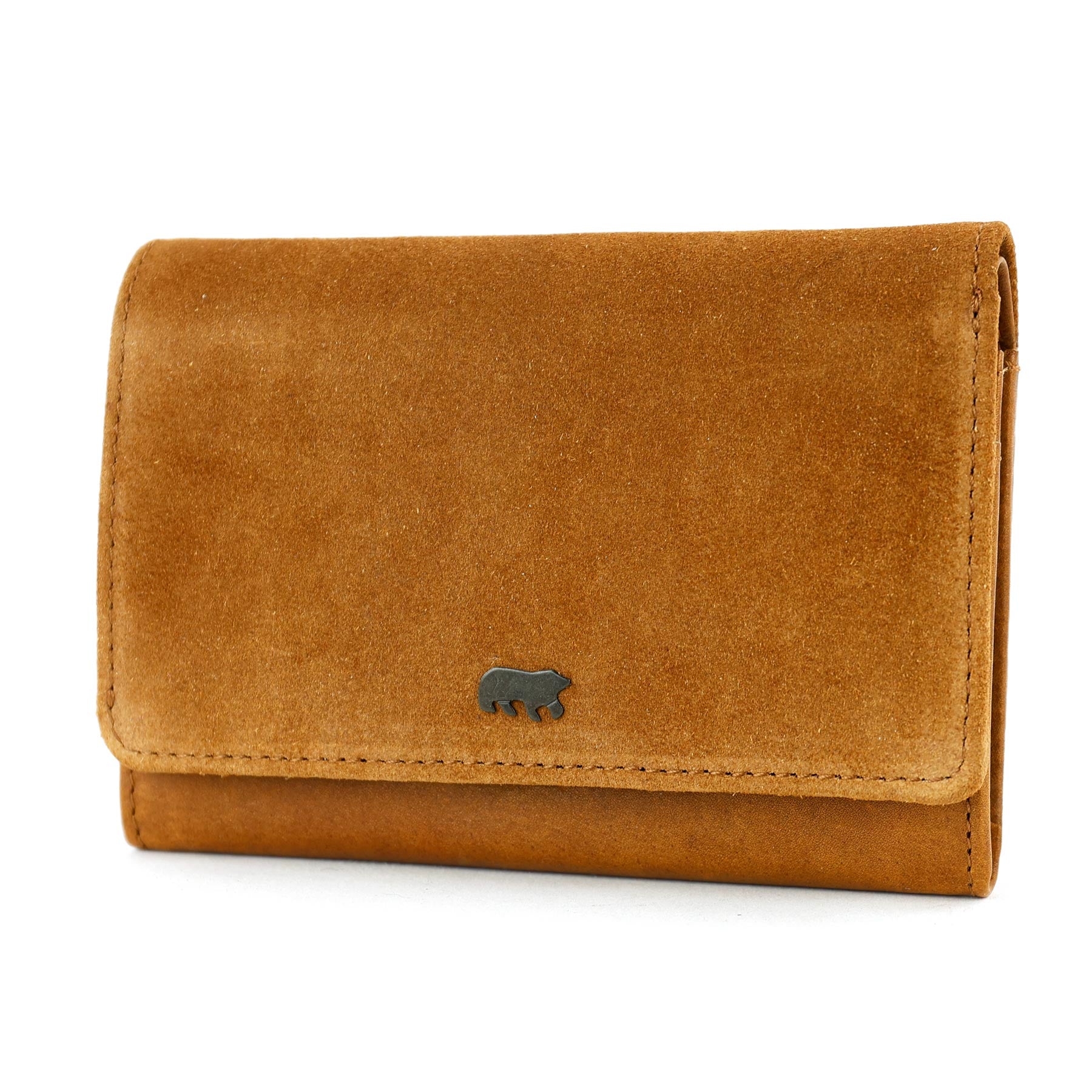 Velours Geldbörse mit Überschlag 'Flappie' Cognac