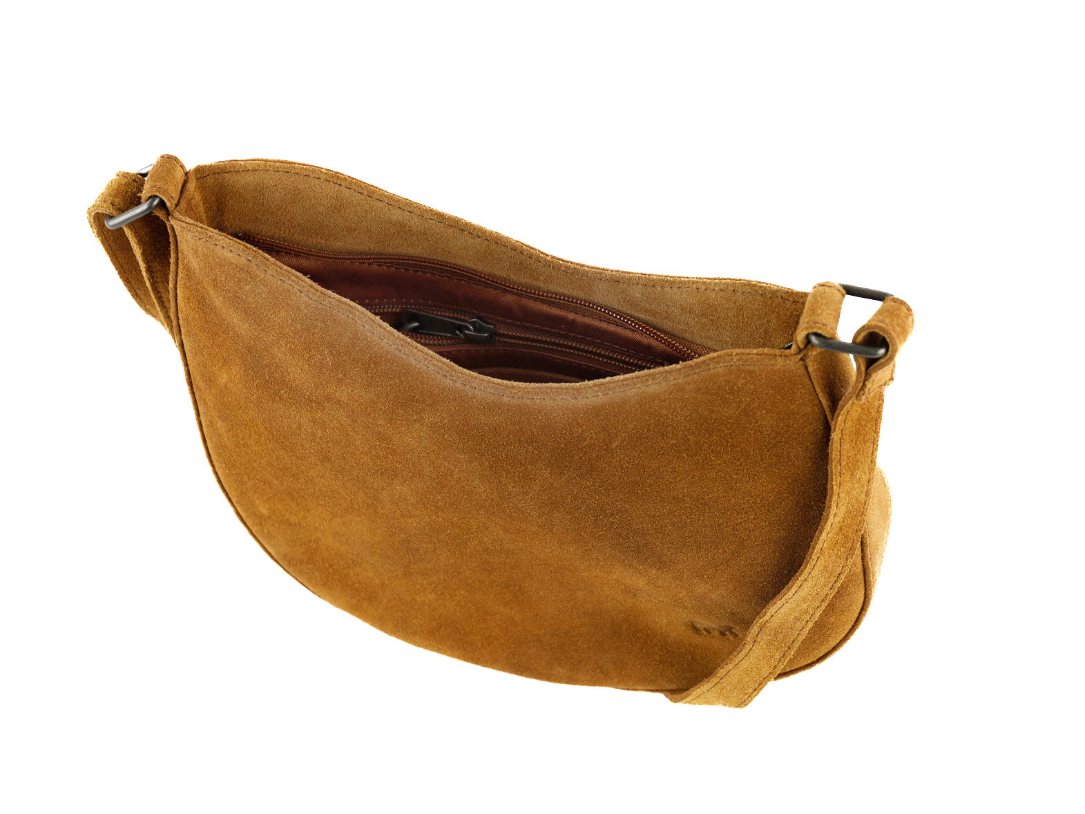 Veloursleder Schultertasche „Tamara“ Cognac