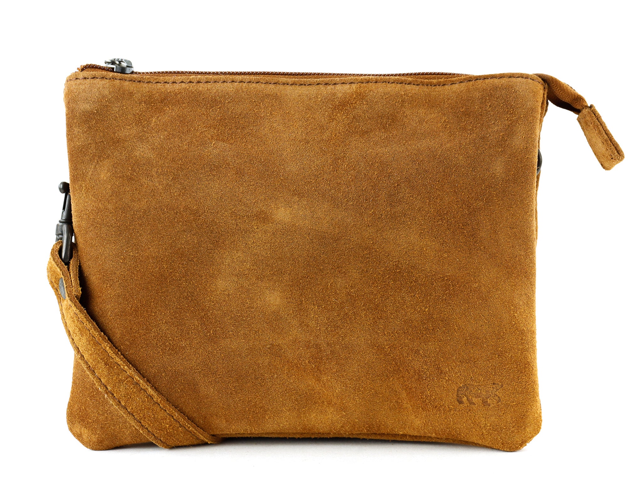 Veloursleder Schultertasche „Marthe“ Cognac