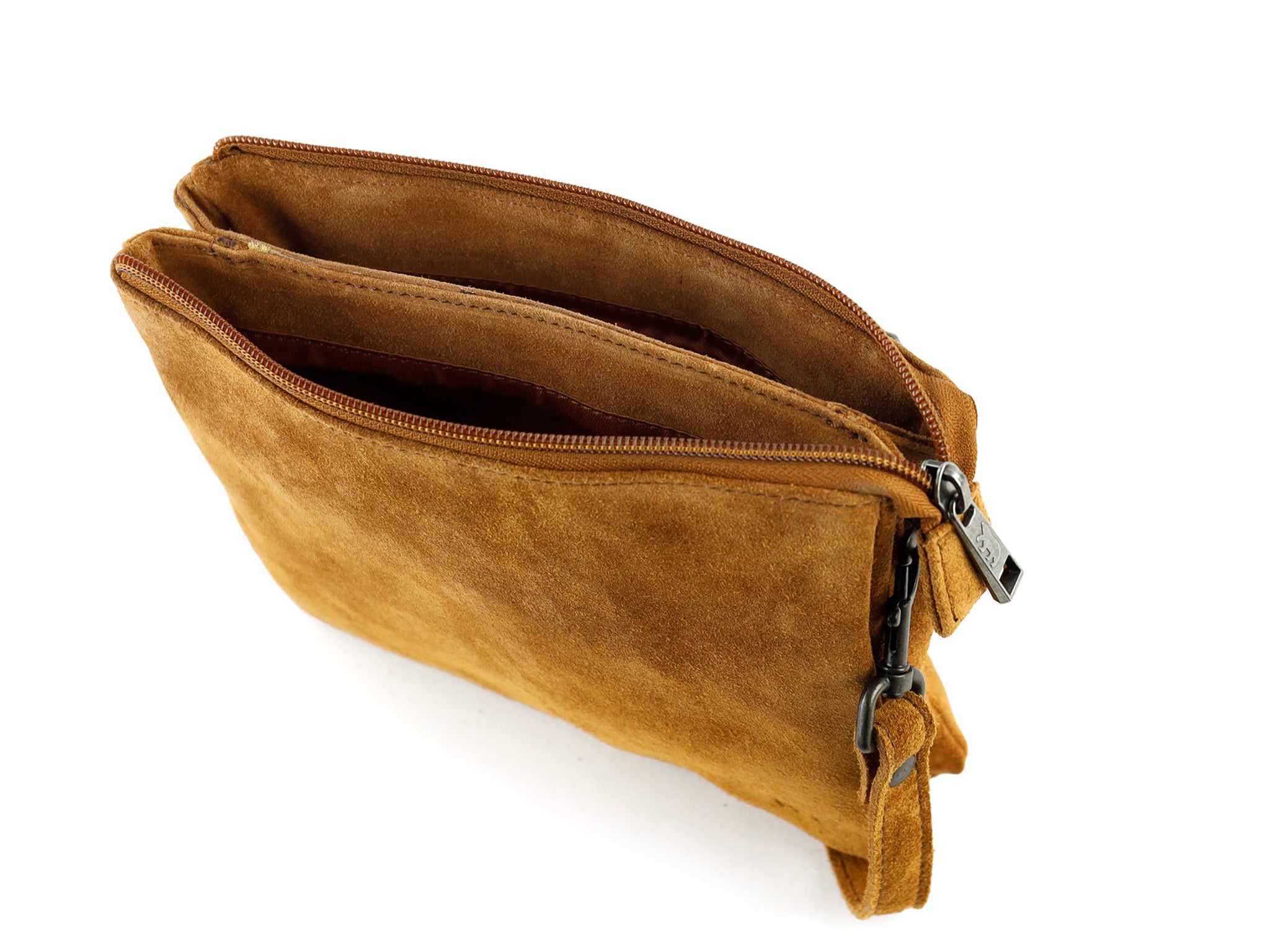 Veloursleder Schultertasche „Marthe“ Cognac