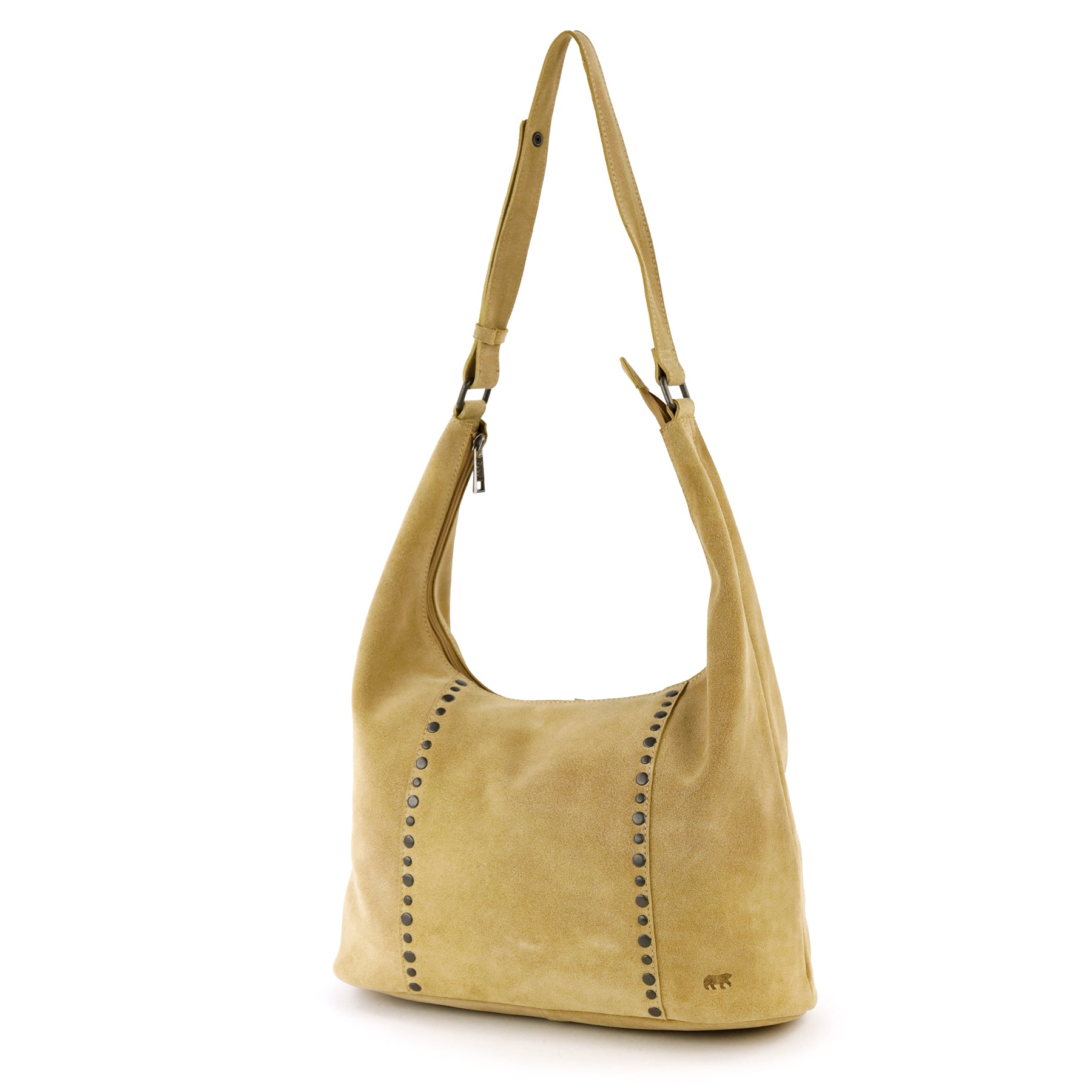 Velours Beuteltasche mit Nieten 'Cecilia' Bisquit