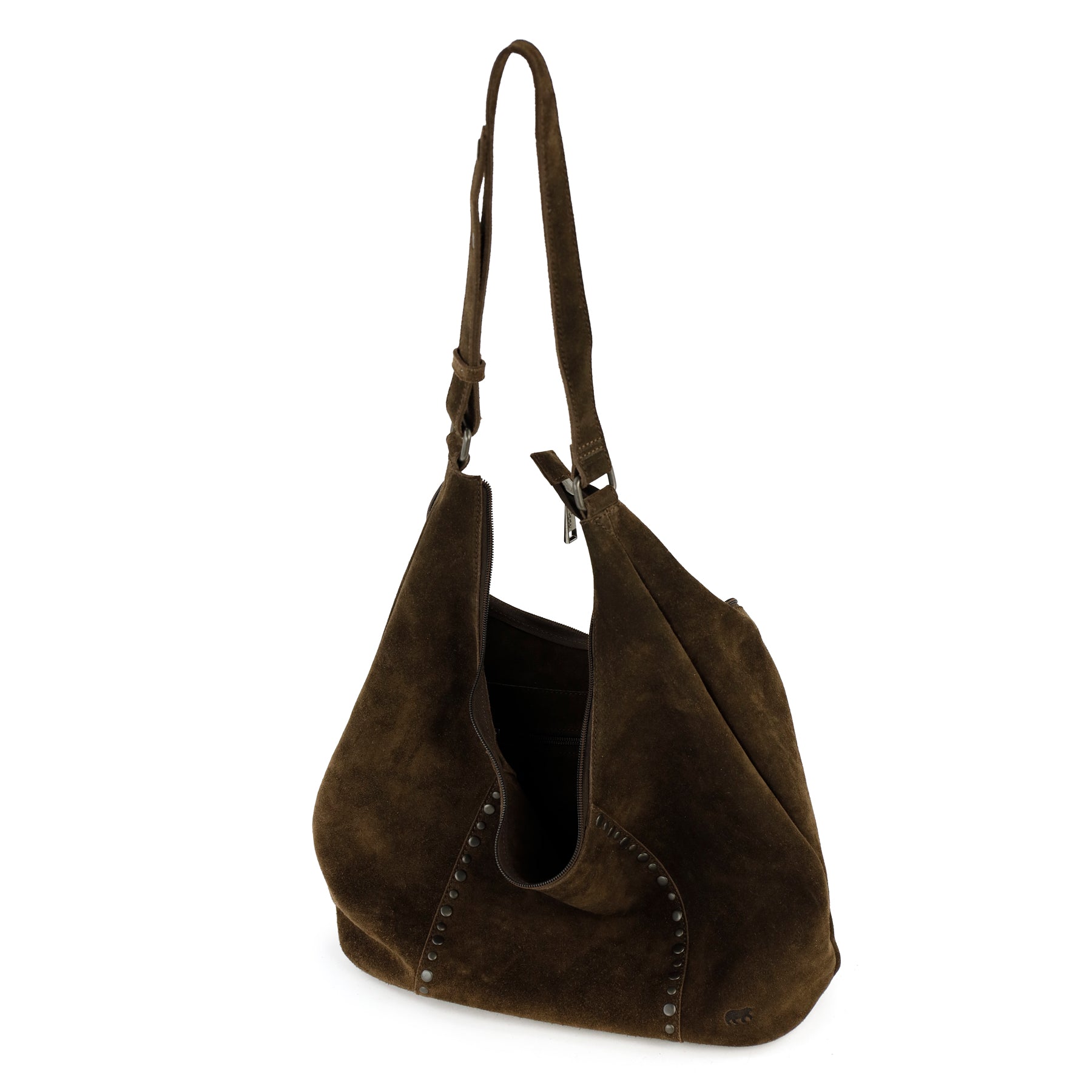 Velours Beuteltasche mit Nieten 'Cecilia' Dunkelbraun