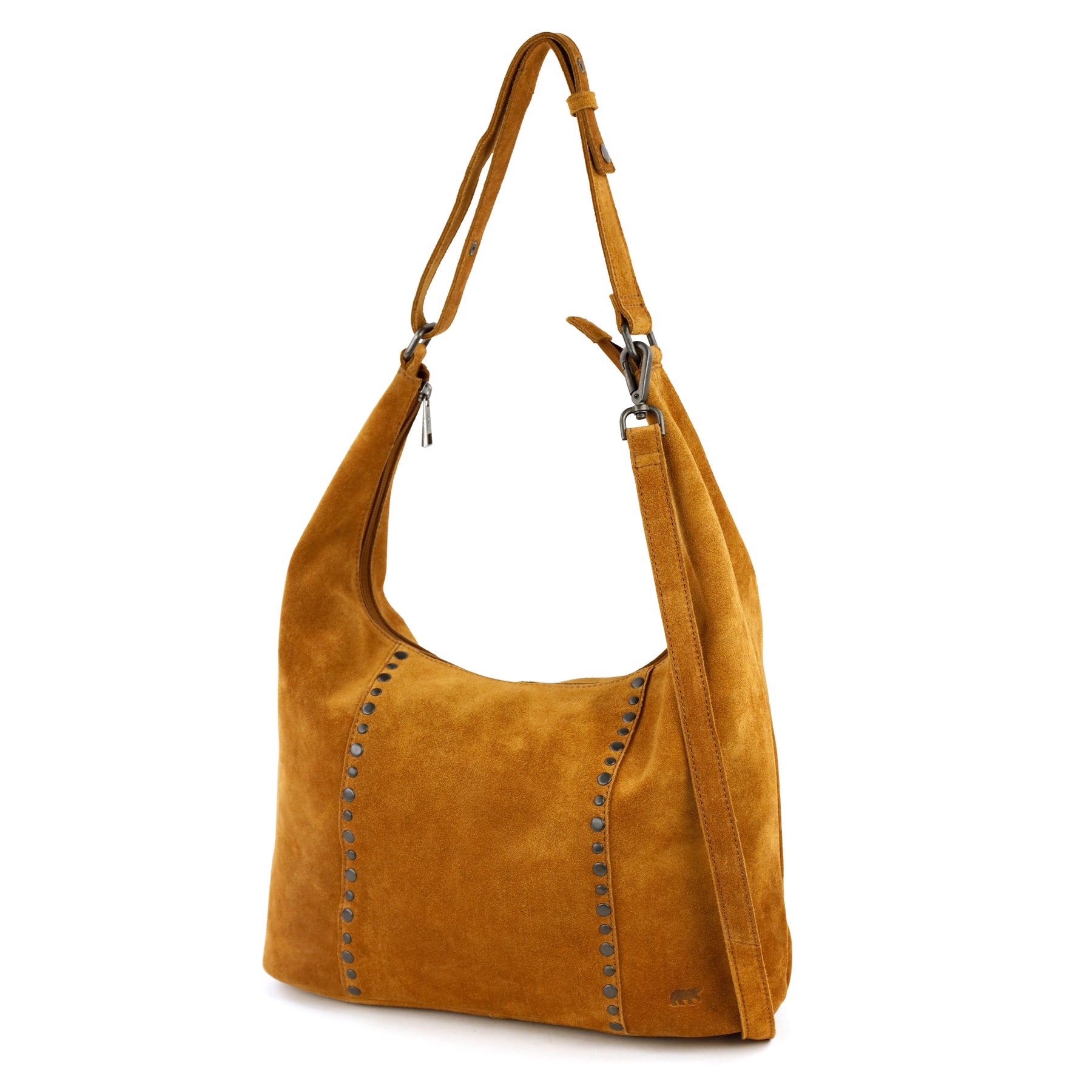 Velours Beuteltasche mit Nieten 'Cecilia' Cognac