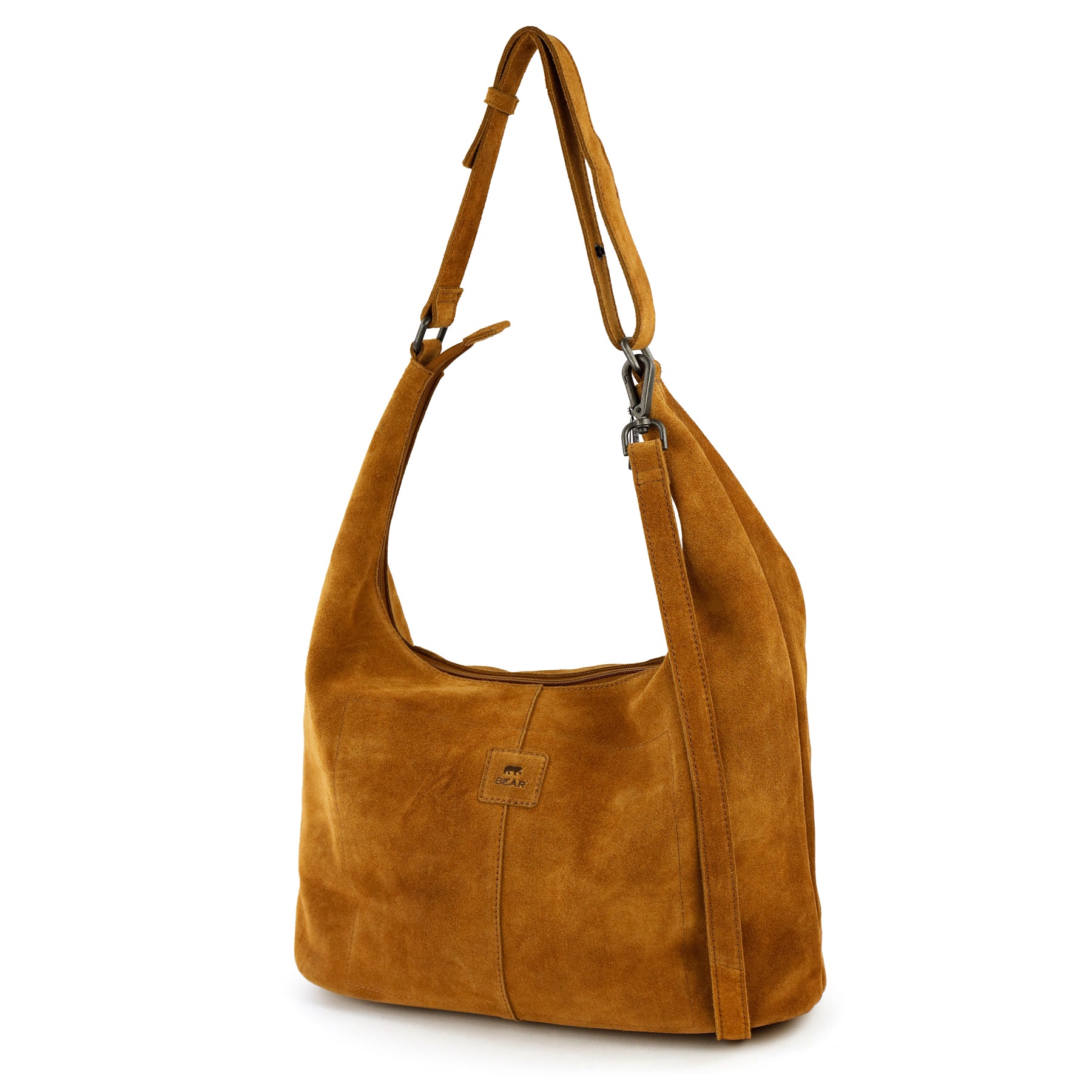 Velours Beuteltasche mit Nieten 'Cecilia' Cognac