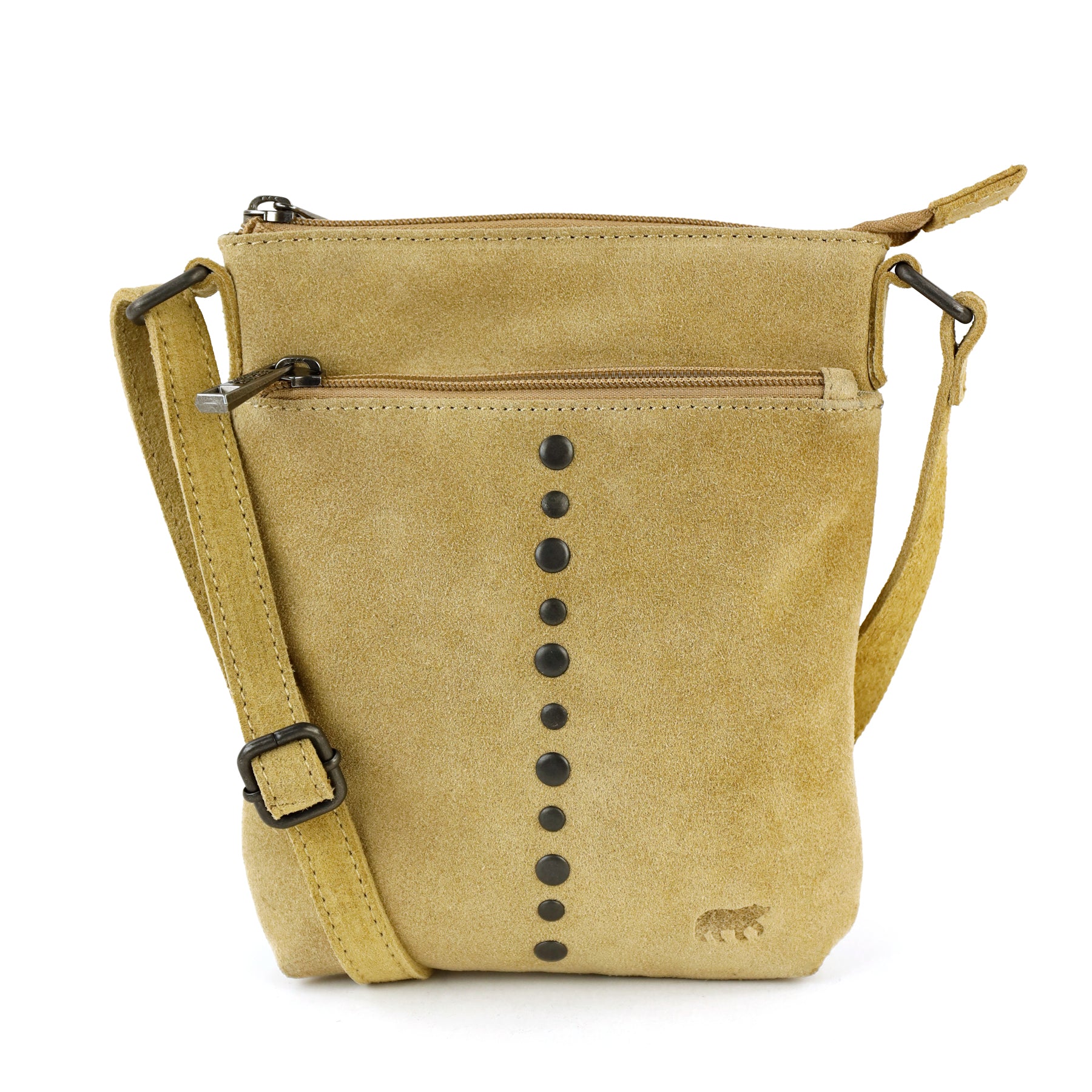 Velours Umhängetasche mit Nieten 'Clara' Bisquit