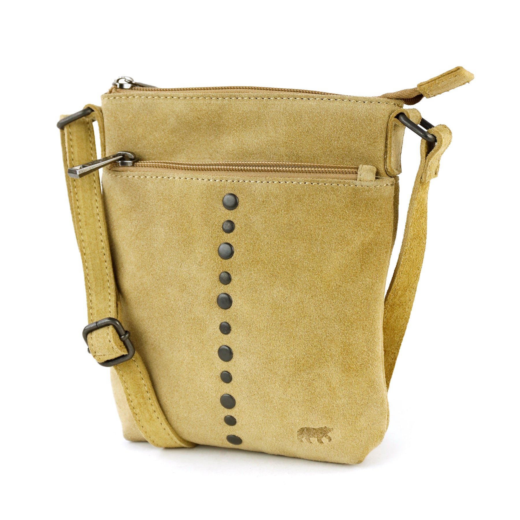 Velours Umhängetasche mit Nieten 'Clara' Bisquit