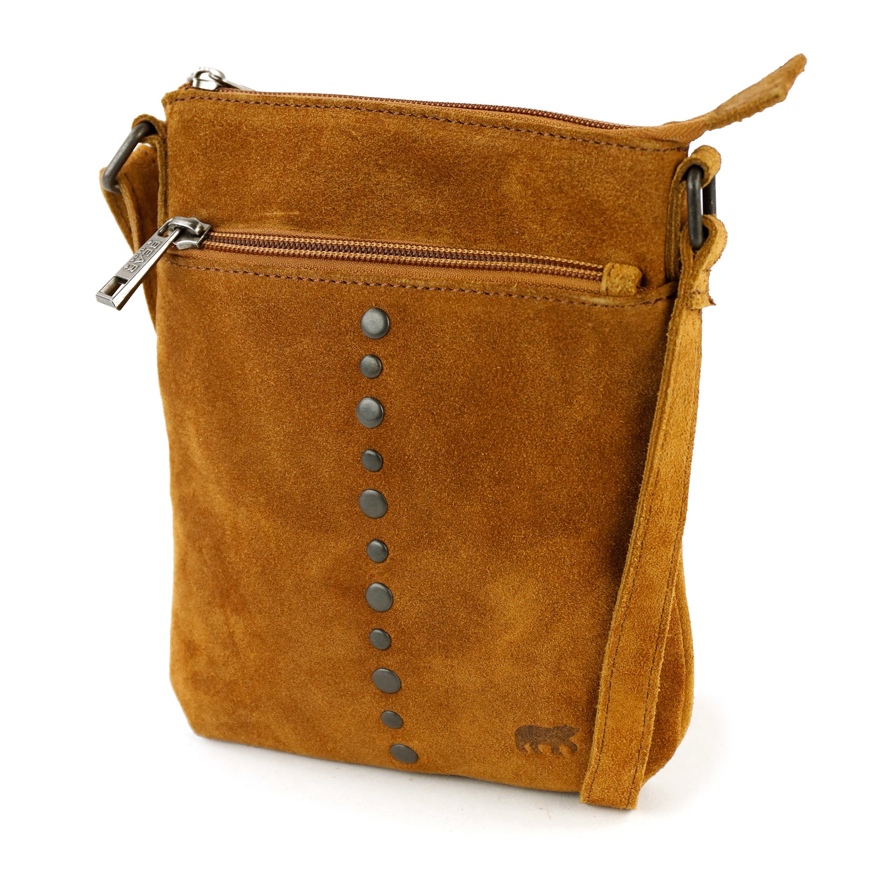 Velours Umhängetasche mit Nieten 'Clara' Cognac