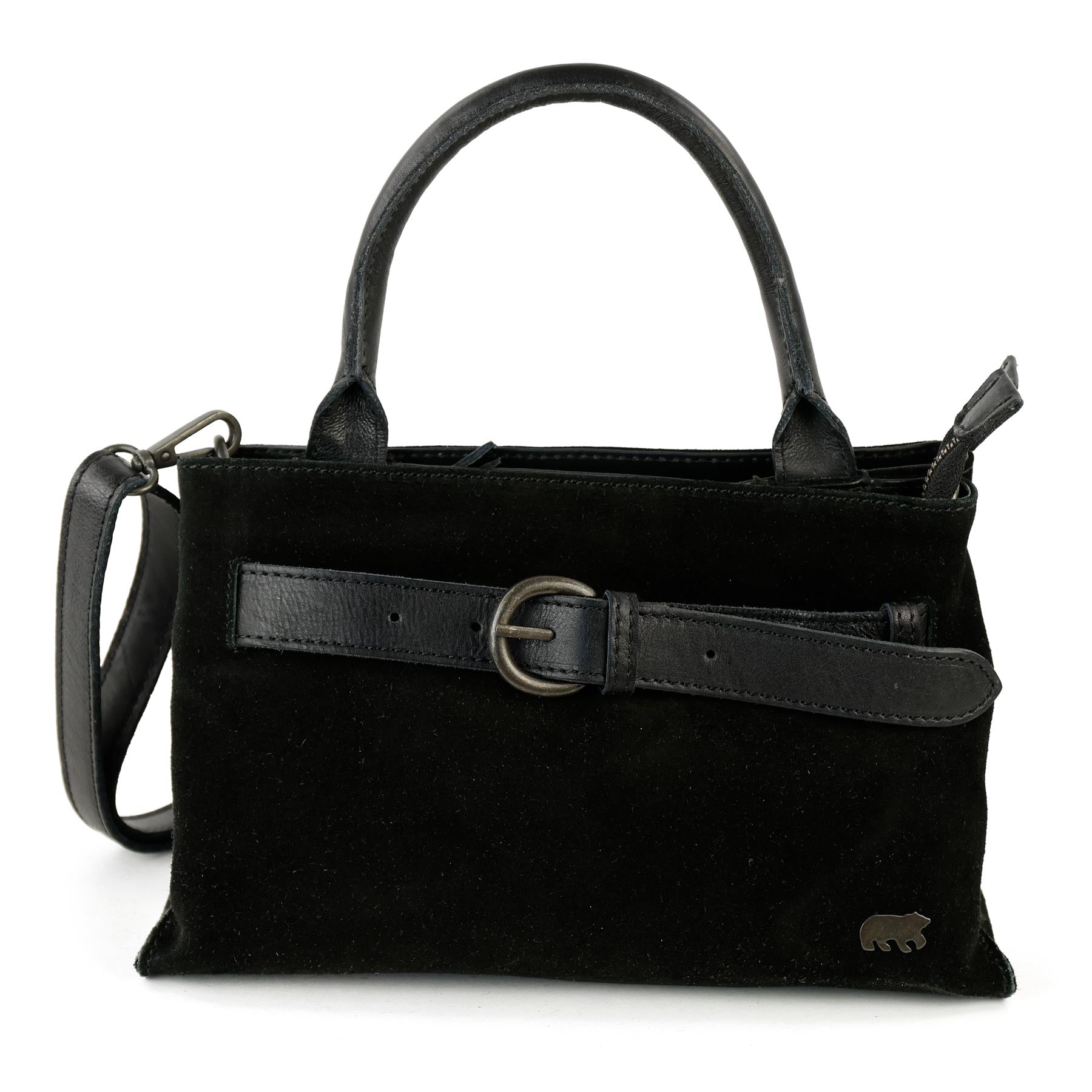 Velours Hand-/Umhängetasche mit Schnalle 'Aagje' Schwarz
