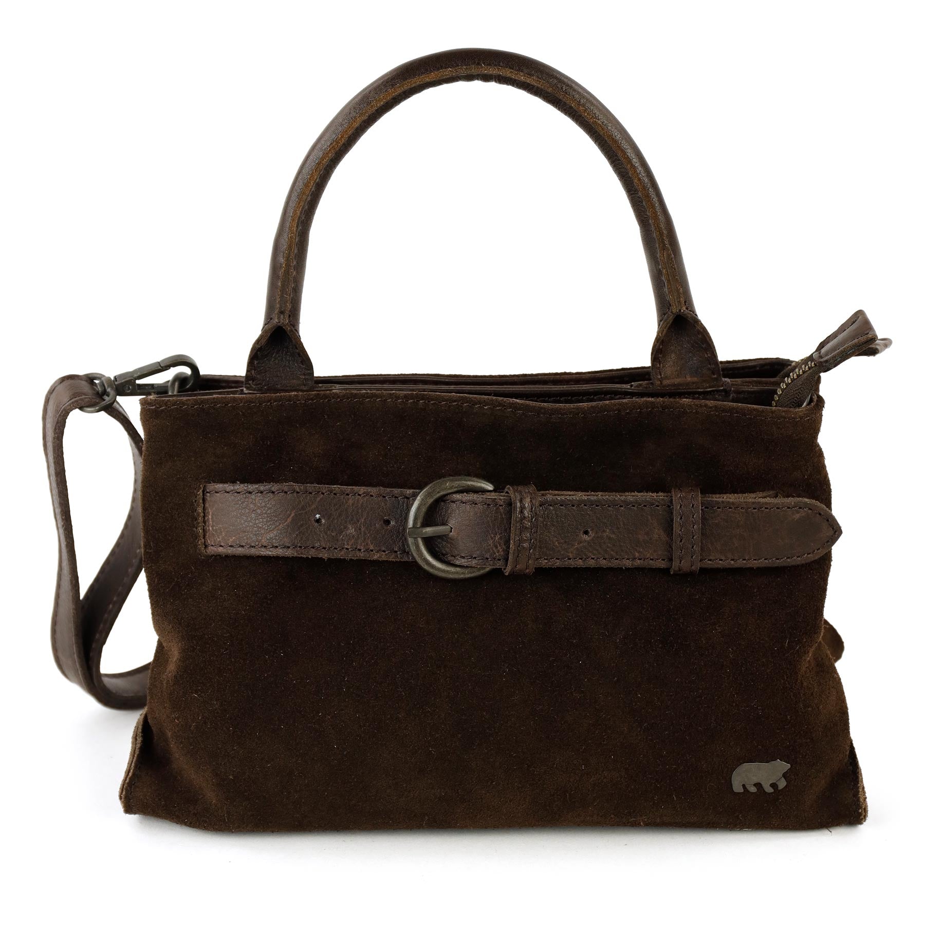 Velours Hand-/Umhängetasche mit Schnalle 'Aagje' Dunkelbraun