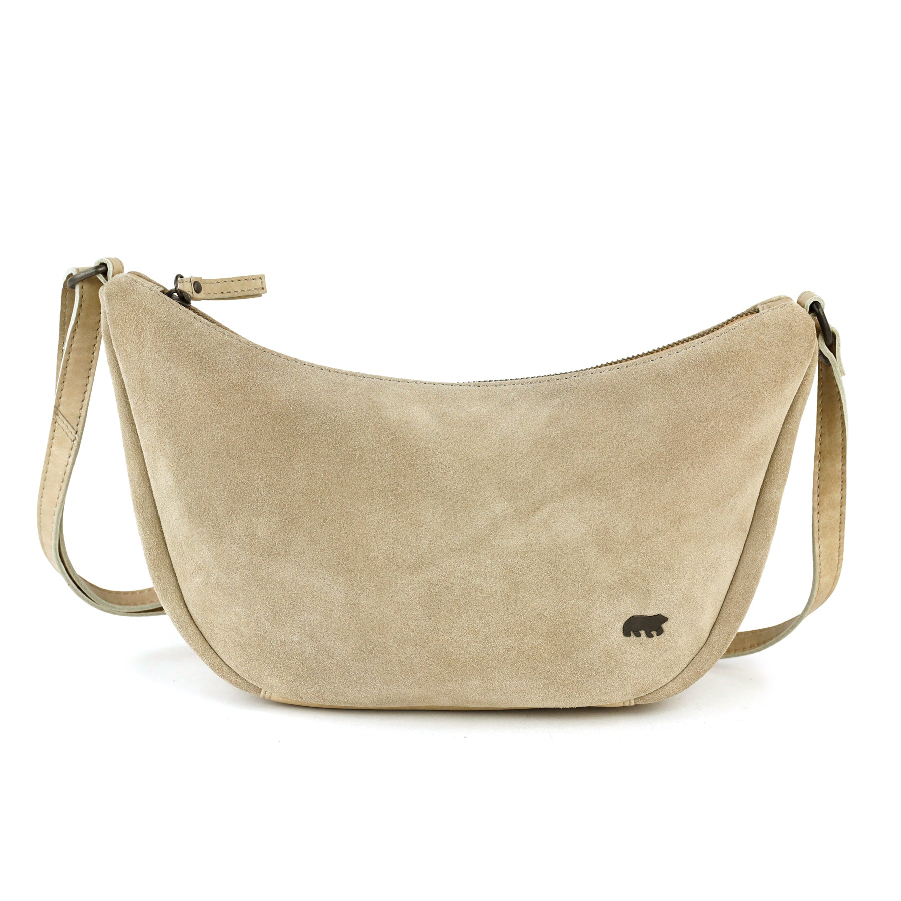 Suede schoudertasje 'Jade' beige