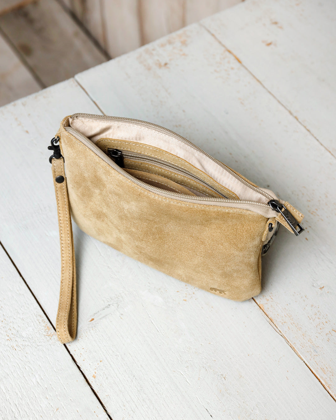 Veloursleder Schultertasche „Julie“ Bisquit
