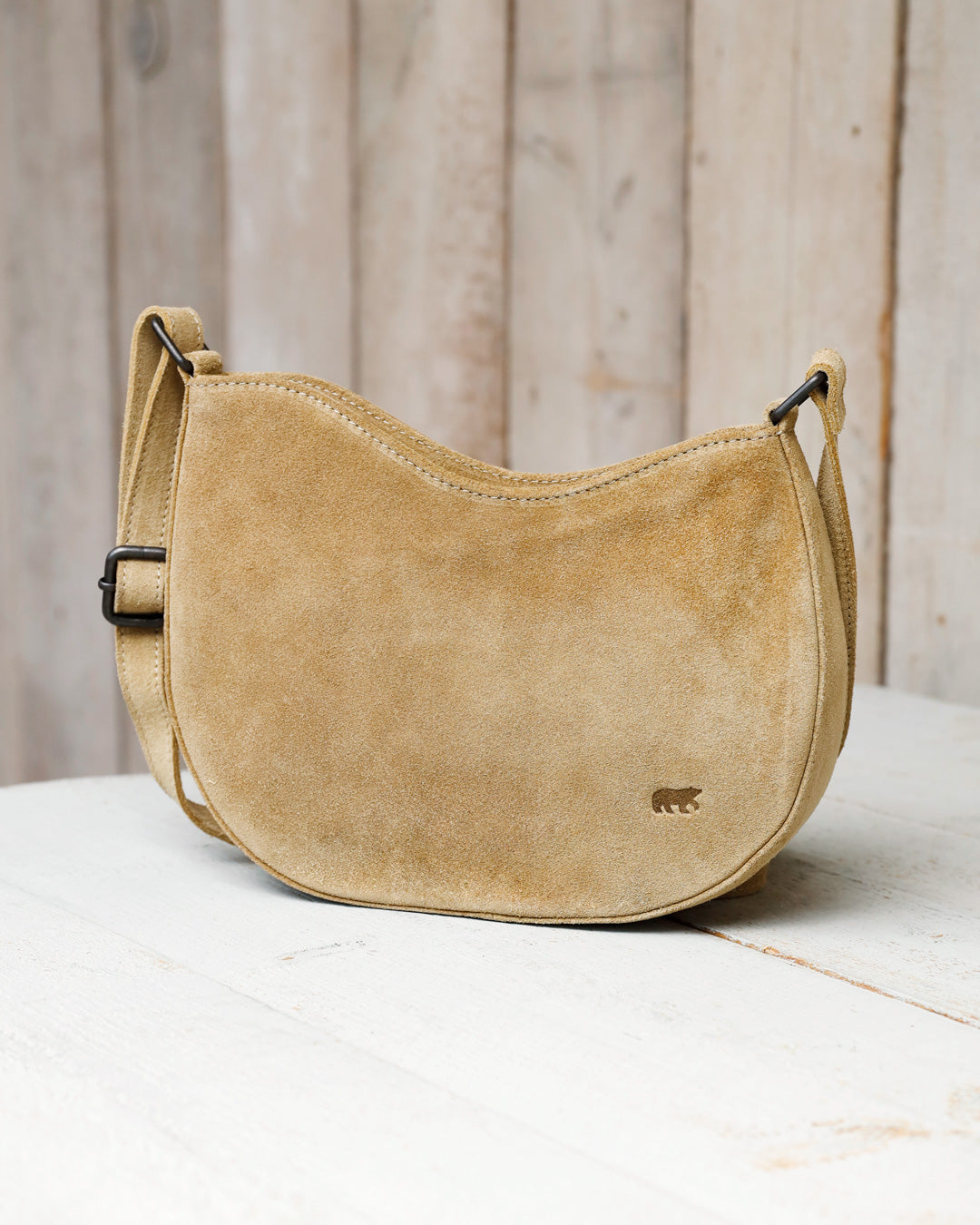 Veloursleder Schultertasche „Tamara“ Bisquit