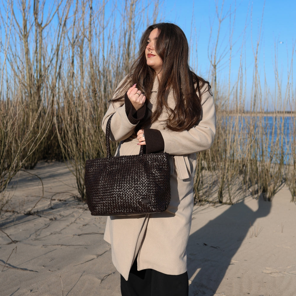 Geflochtene Shopper/Umhängetasche 'Suus' Beige